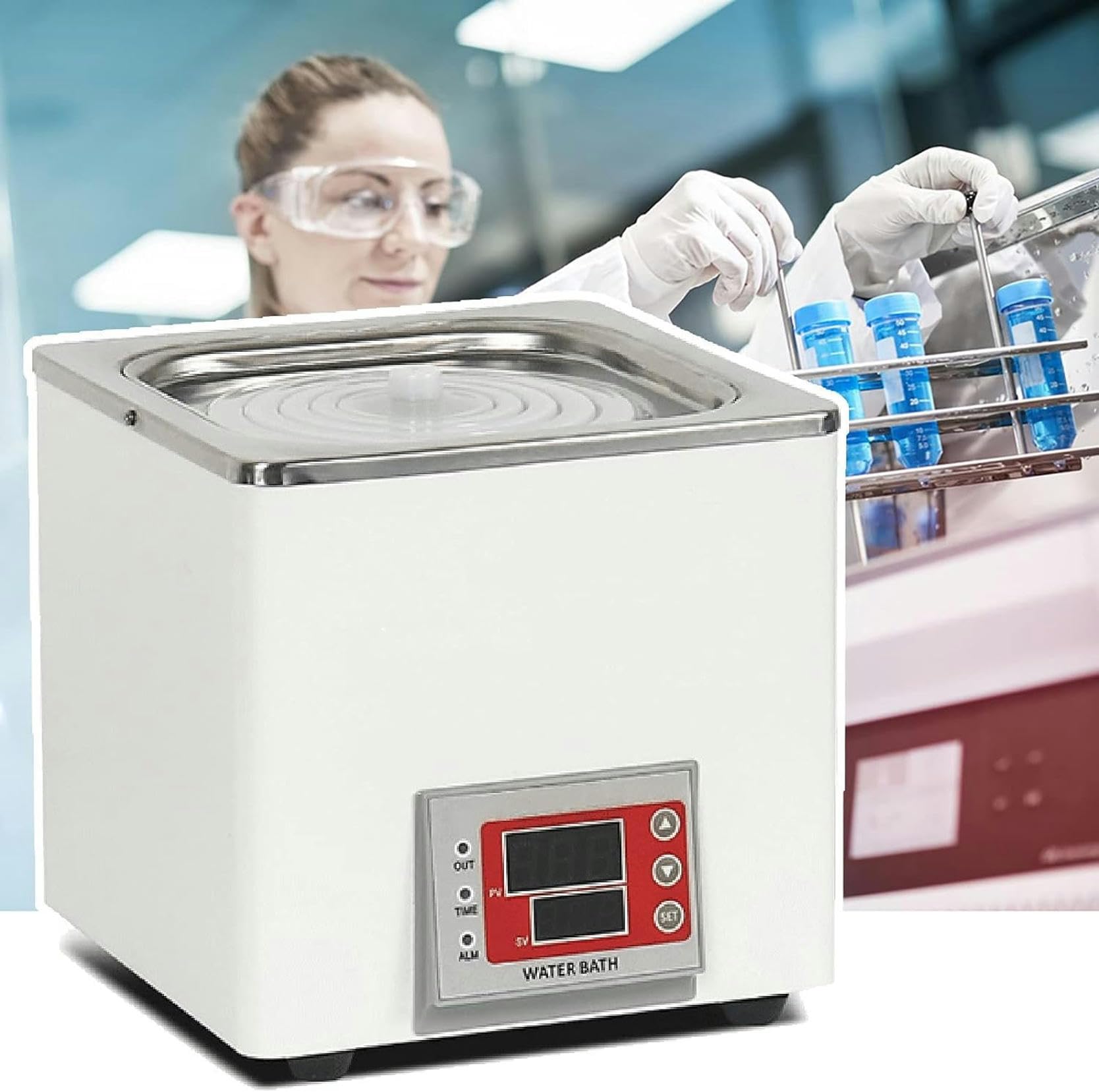 Bain-Marie de laboratoire numérique avec cuve en acier et minuterie 999m