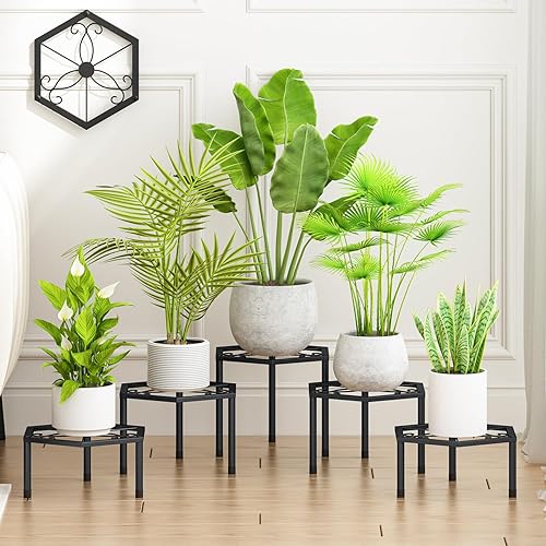 Miniatura 8 de Paquete de 5 soportes de metal para plantas, soporte de maceta de hierro resistente a la oxidación para múltiples decoraciones de plantas, estante