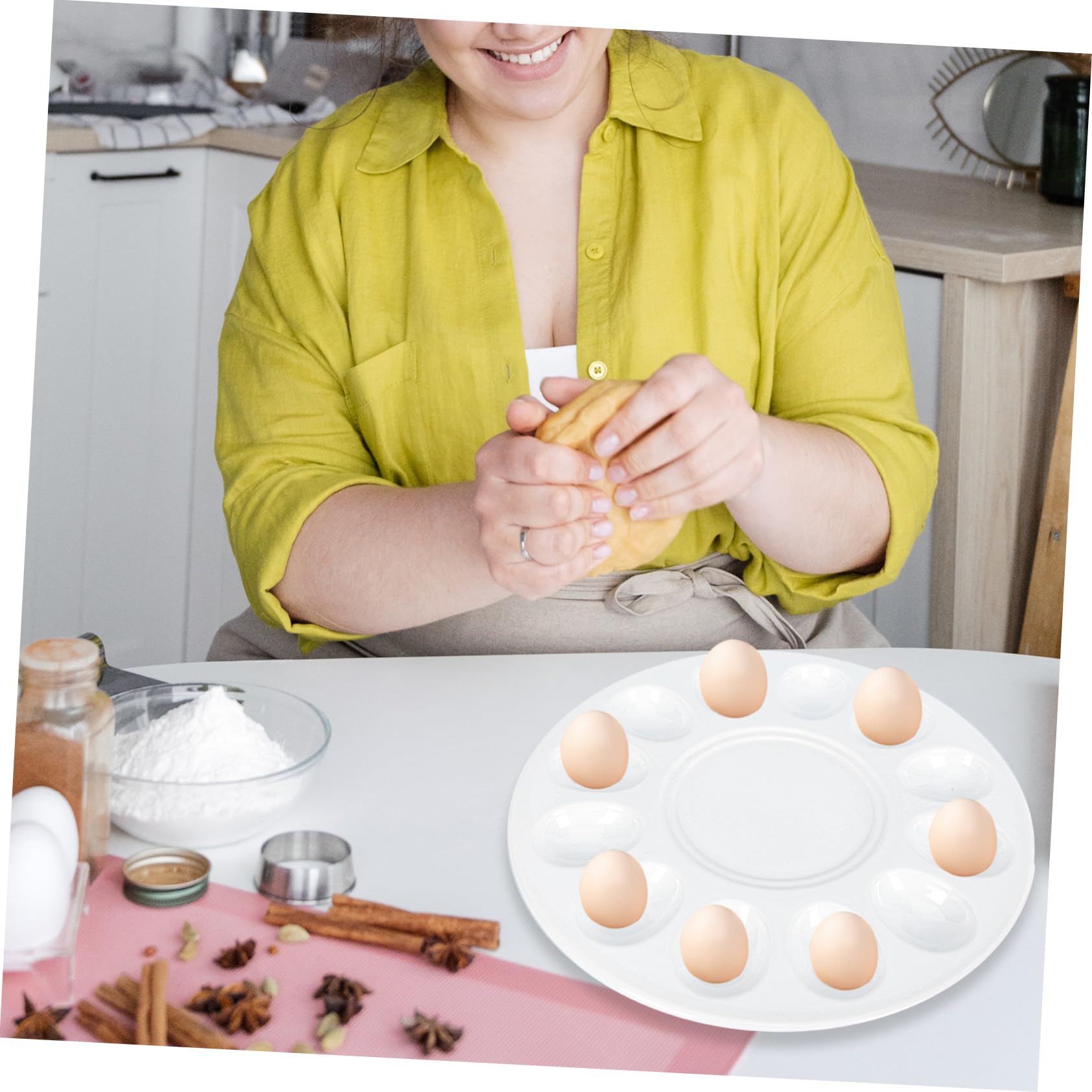 Plato para Huevos Rellenos de Gran Capacidad para 12 Huevos, Adorno Elegante para Mesa y Escritorio el Hogar