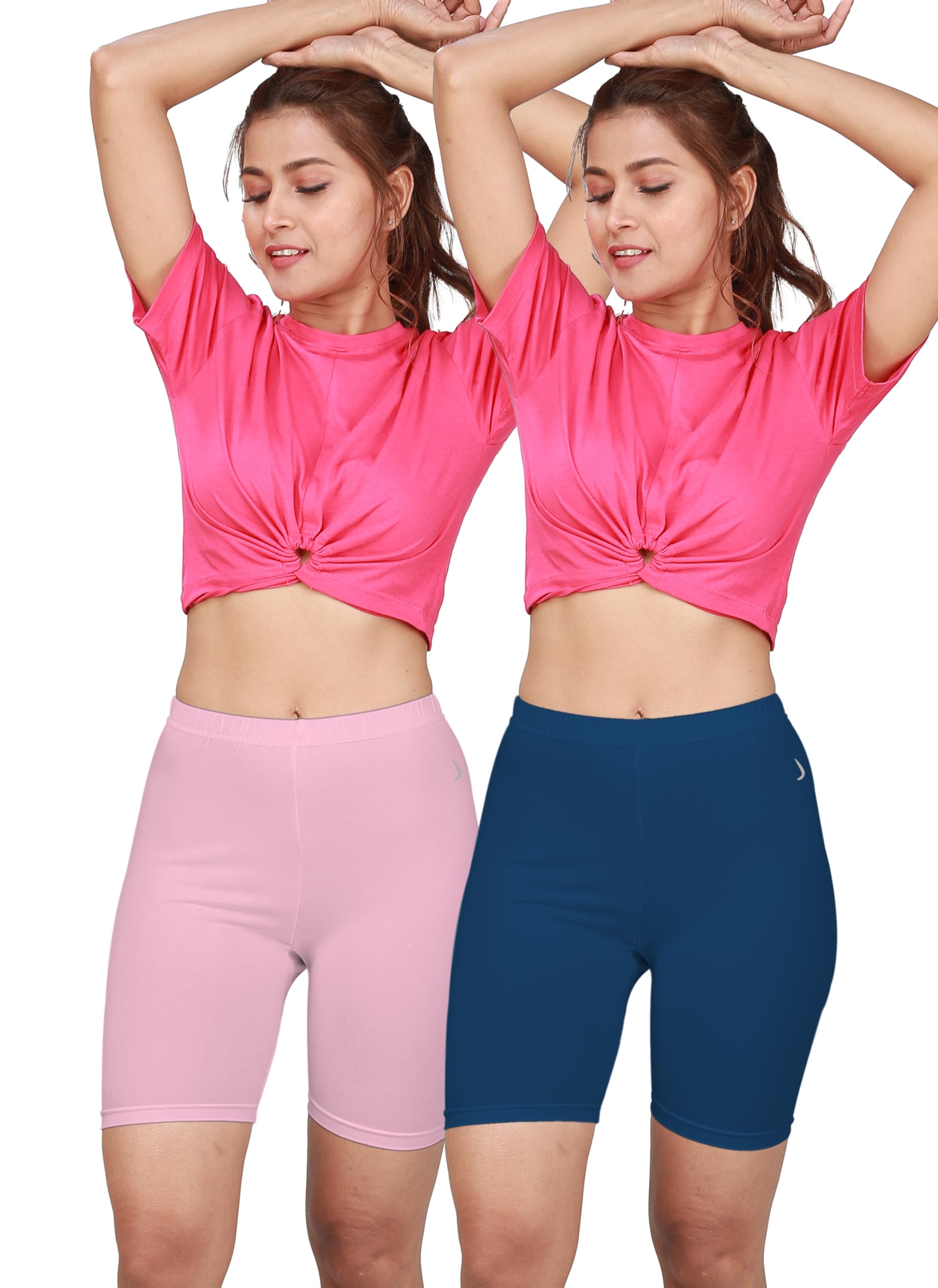 alba Flexy Women's Premium Shaping Tights – Cotton Elastane Blend, High Rise Design with Soft Bio-Washed Finish and Comfort Fit (95 CM | Size XL) - Light Pink + Blue (Pack of 2)-picture-50