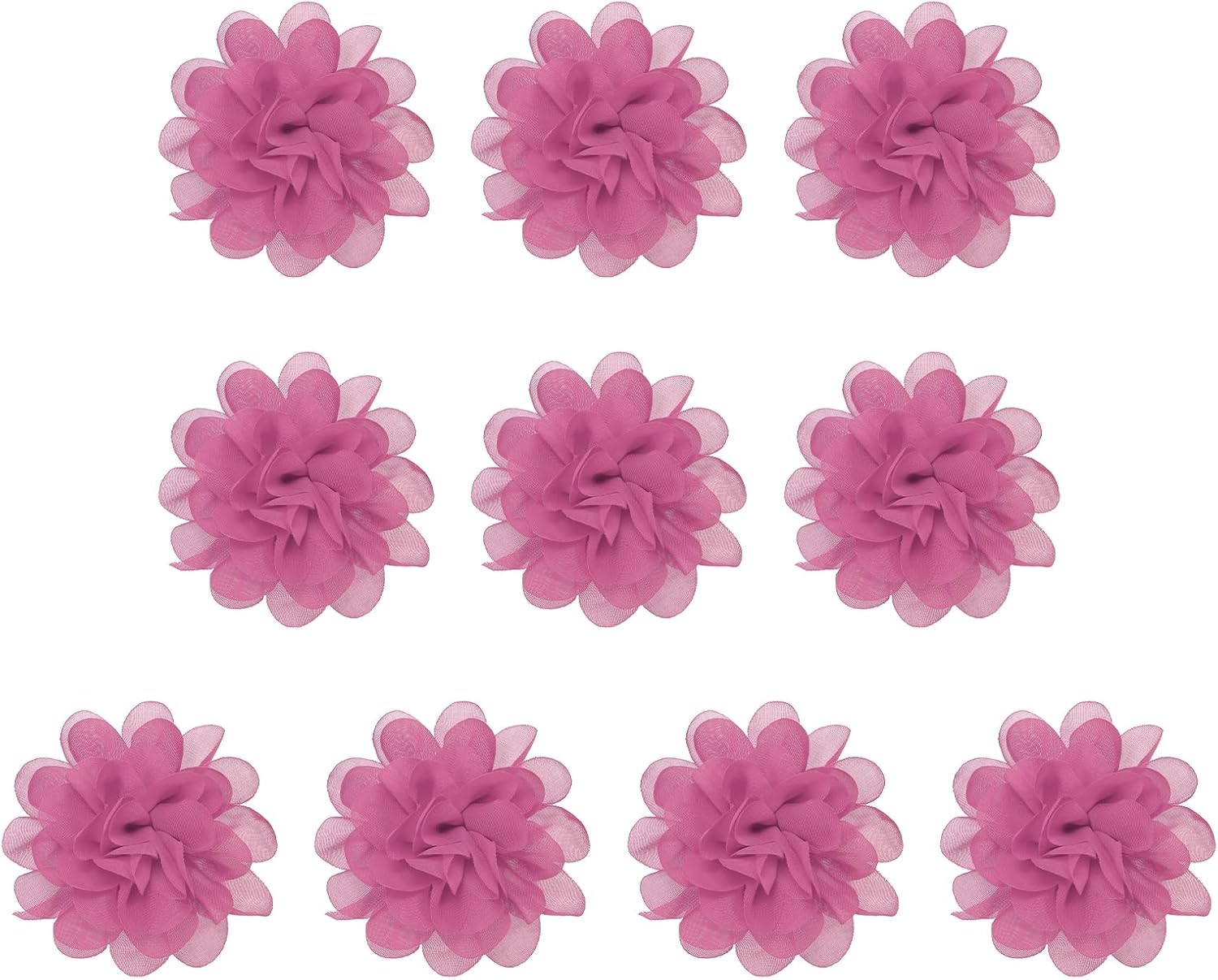 PATIKIL 3.9" Chiffon Flowers, 10 Pcs Mesh Fabric Flowers Sewing Fabric Appliques Headband Embellishments for DIY Craft Wedding Decor, Pink