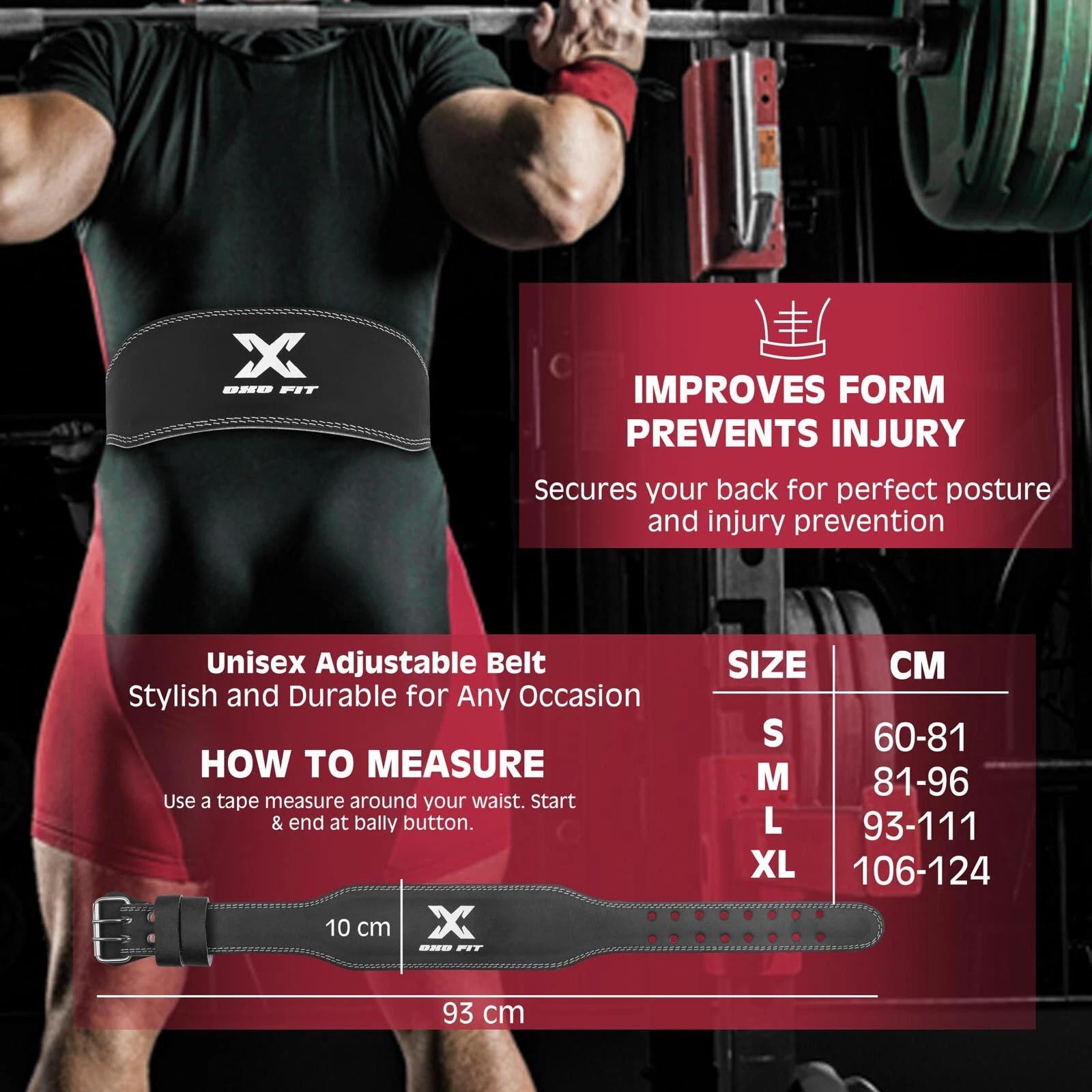 Ceinture de gymnastique de levage de poids – Ceinture en cuir pour musculation, powerlifting et entraînement – Support Lombaire avec boucle en acier, rembourrage confort