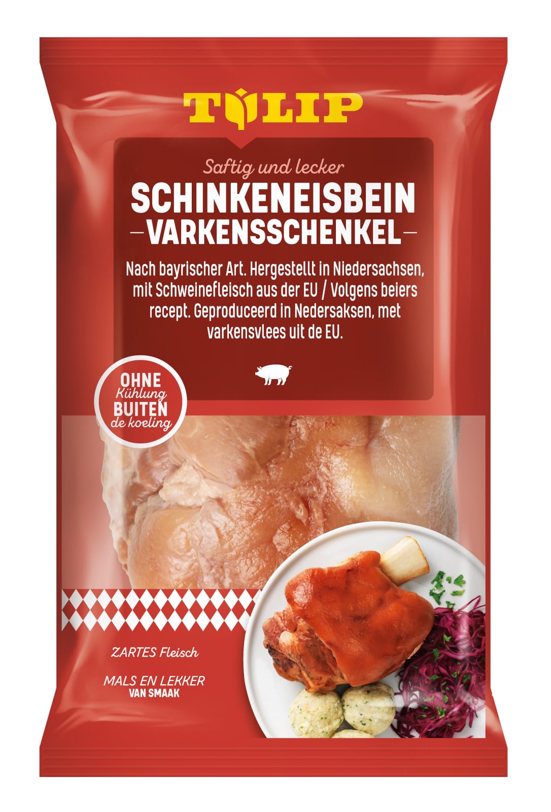 TULIP 6x 600 g Eisbein Schinkeneisbein | Tafelfertig Gegart Vakuumverpackt | Schweinehaxe mit Schwarte einfach im Backofen zubereitet in ca. 30-40 Minuten | Eisbeinfleisch Ohne Kühlung