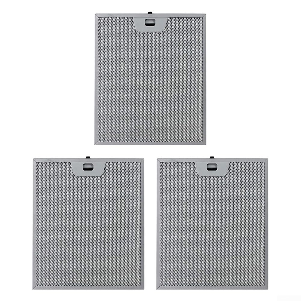 Filtro de grasa de aluminio para campana extractora, paquete de 3 unidades, 300 x 250 mm, pantalla de filtro plateado, malla de metal, 300 x 250 x 9 mm, sin clips inferiores de repuesto