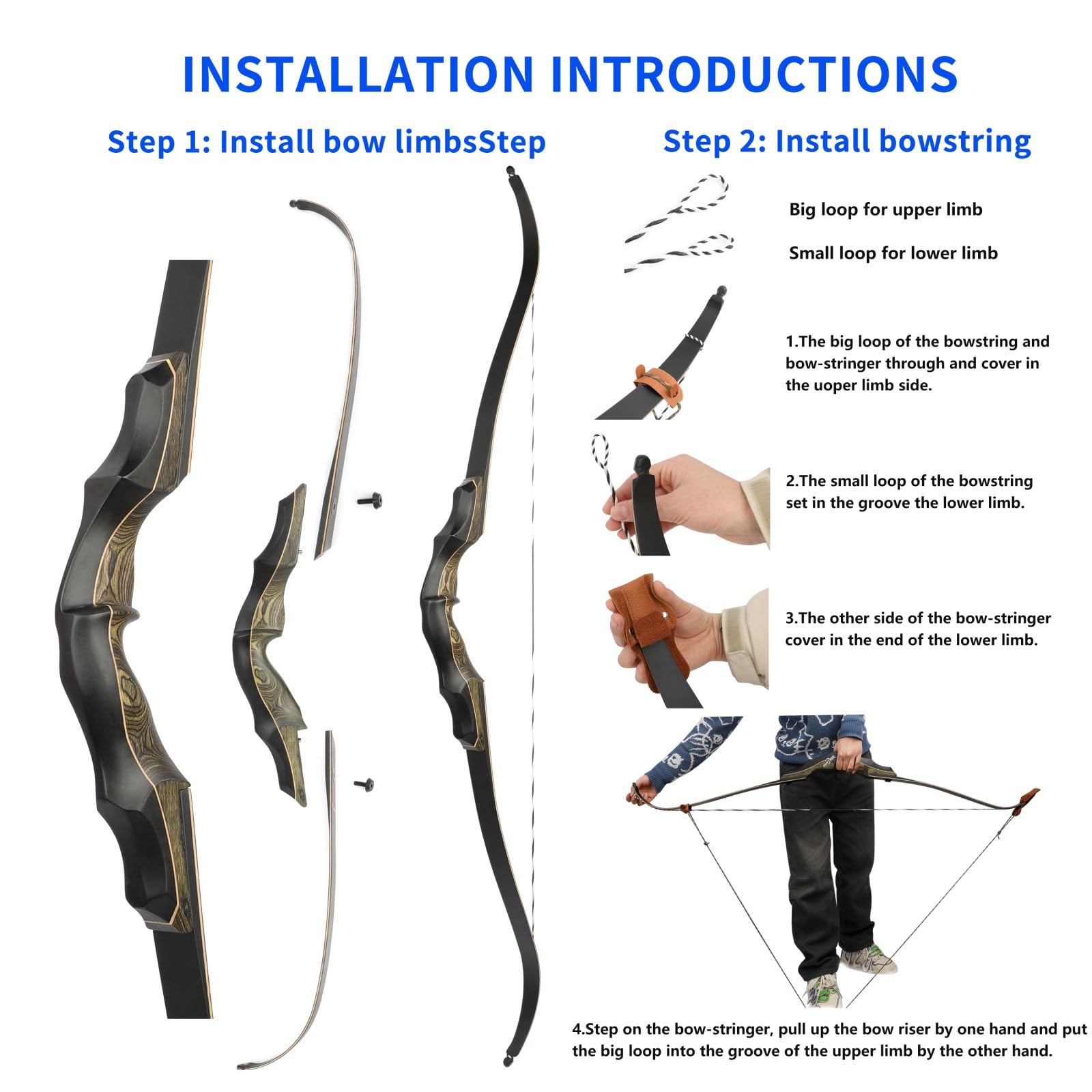 Tiro con l'arco 62 pollici Takedown Recurve Bow Alzata in legno Arco ricurvo professionale da competizione per tiro al bersaglio 20-60 libbre Regolabile