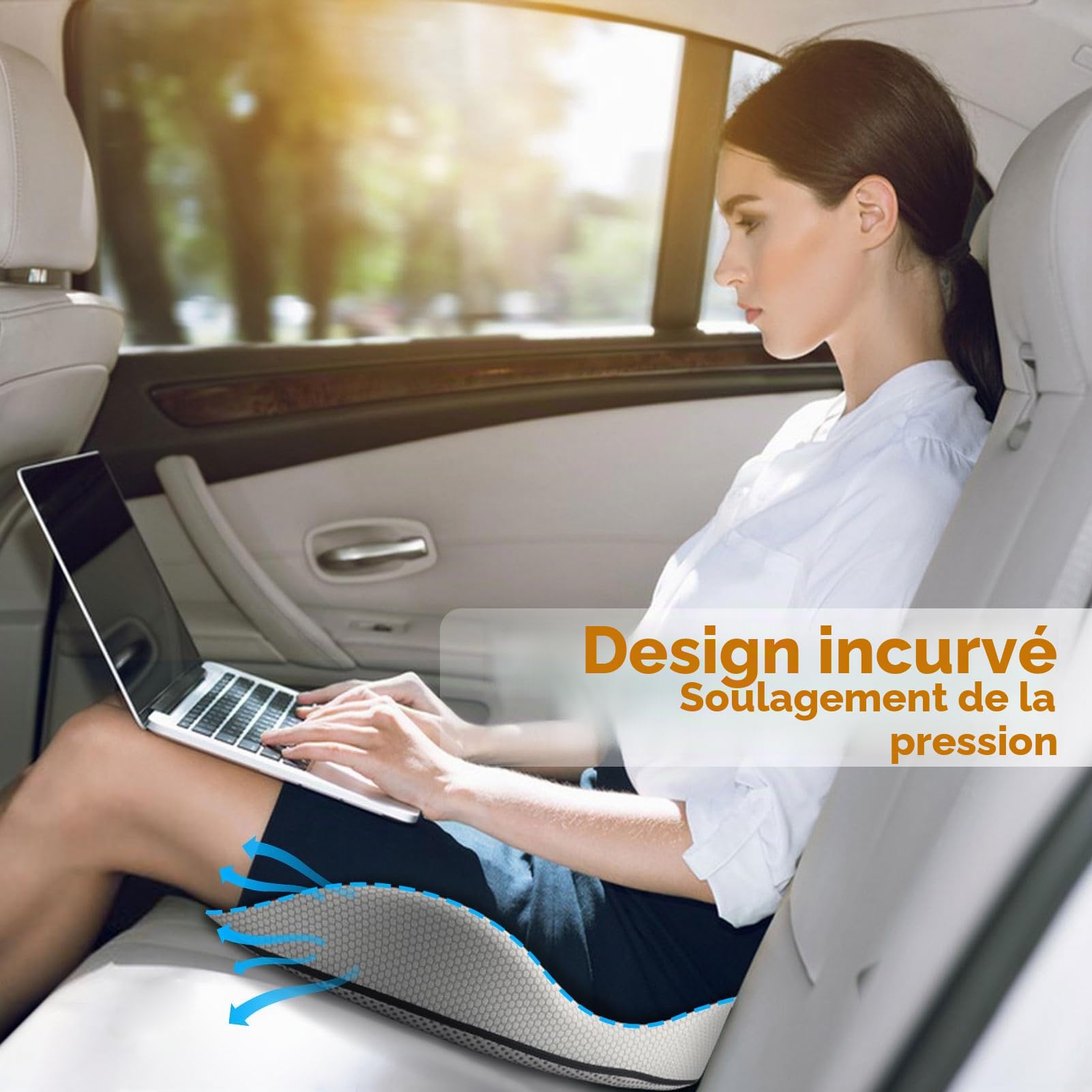 Fwiull Coussin Siège de Voiture, Coussin de Siège de Conduite en Mousse Mémoire de Forme, Rehausseur d'Assise Ergonomique, Coussin de Siège pour Voiture, Bureau, Auto