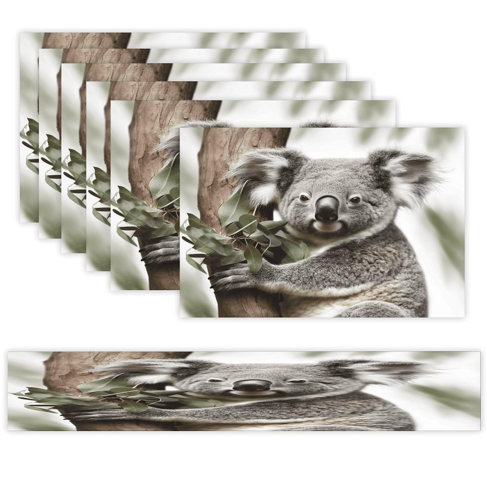 Koala Table Runner and Placemats of 6 Washable Heat Resistant Place Mats with Table Runner Vintage Holiday Table Mat Set for Holiday Party Kitchen Dining Deco