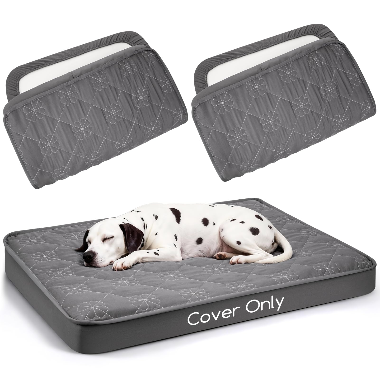Dog Bed Cover Replacement Washable 2 Pack, Waterproof Dog Bed Sheets,Ultra Soft Pet Pillow Cover Quilted,Removable Pet Bed Liner - 35x44 Inches,Grey