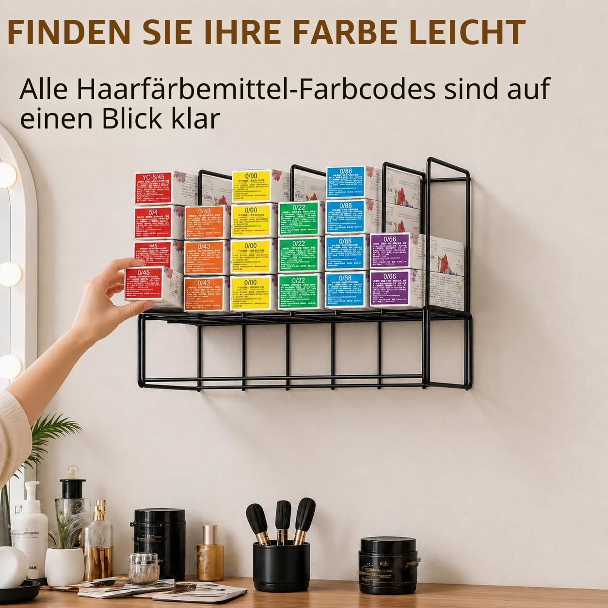 Haarfarben-Organizer für Salon-Aufbewahrungsregal – 2 Stück, wandmontierte Haarfarben-Regale für Stationen