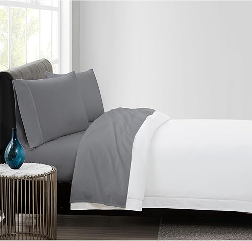 Vince Camuto - Juego de sábanas y fundas de almohada de 4 piezas tamaño Queen de 400 hilos - Colección de algodón percal - Gris