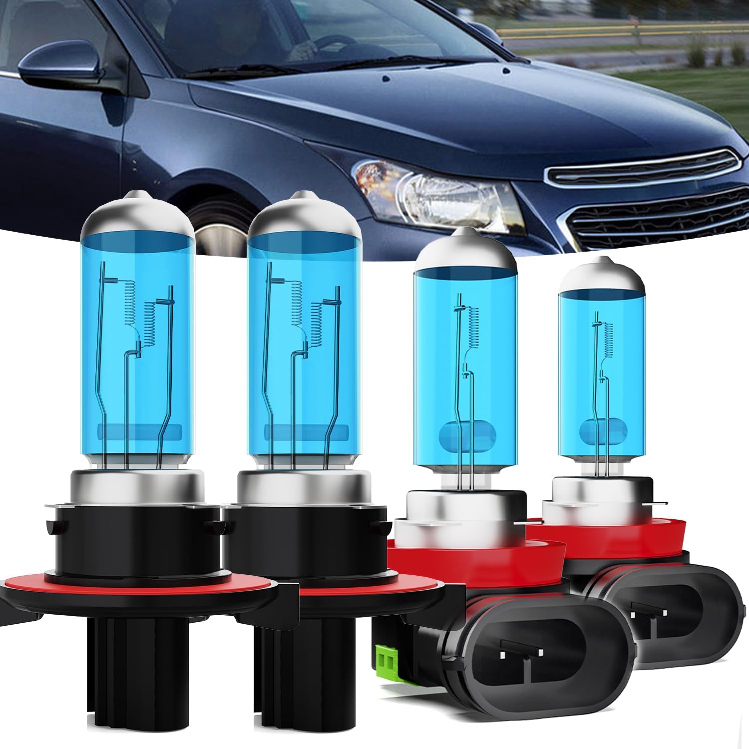 Halogen Headlights Fit for Chevrolet Chevy Cruze 2011-2015 Headlight Bulbs,9008/H13 High/Low Beams+ h11 Fog Lights Bright Front Lights,Plug And Play,Pack of 4