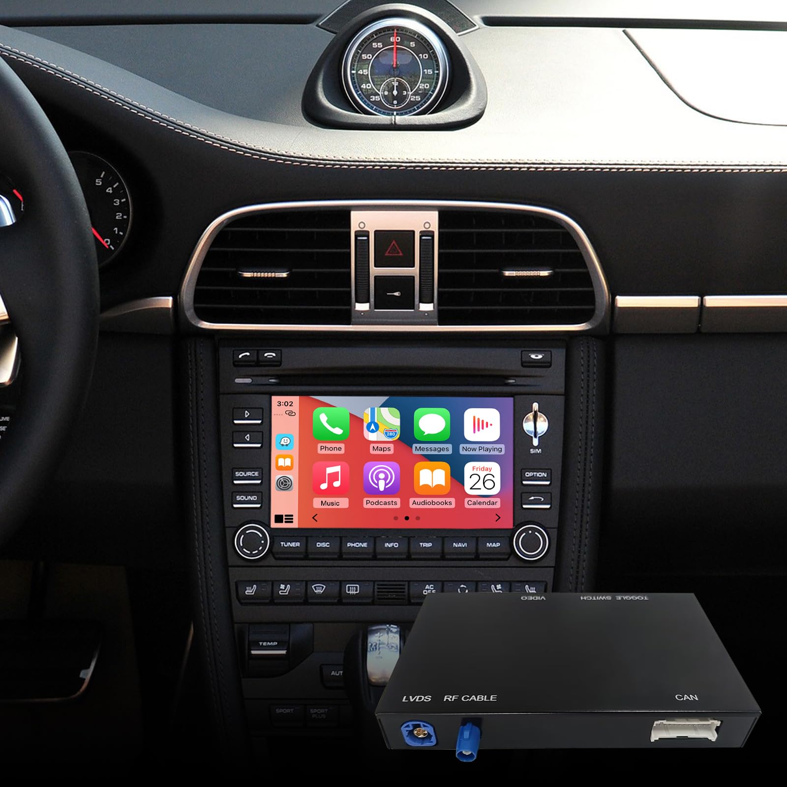 Road Top Module CarPlay sans Fil pour Porsche avec PCM 3.0 | Compatible Cayenne/911/Cayman/Boxster (2008–2012), Android Auto sans Fil, Interface Décodeur CarPlay, MirrorLink