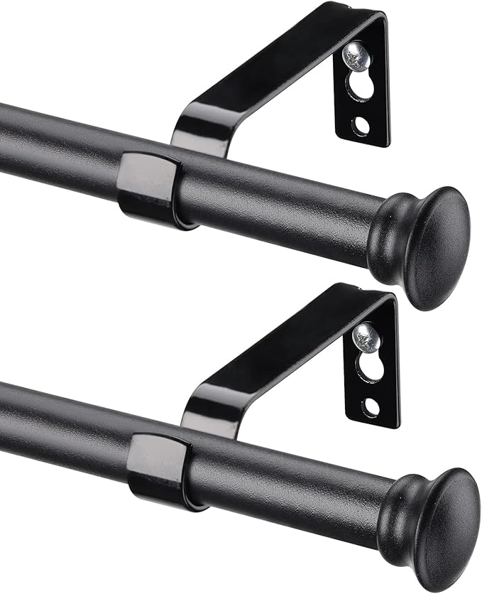 Curtain Rods 2Pack, Black Curtain Rods for Windows 28 to 48 Inch, 5/8