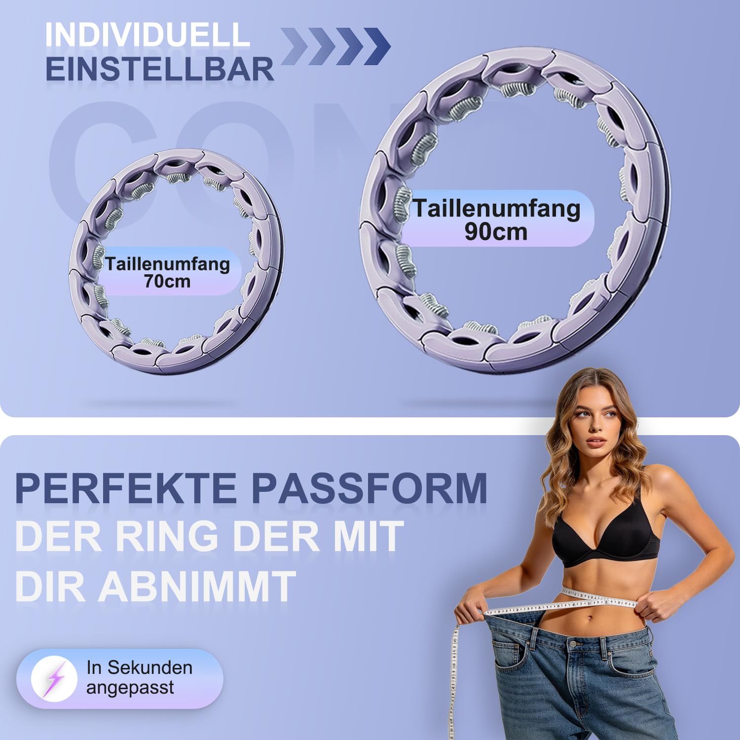 Hula Hoop mit Gewicht Kugel mit Zähler,15 Knoten Umfang (70-93cm),Smart Hula Hoop Reifen Erwachsene,Einstellbar Infinity Hoop für Das Fitnesstraining