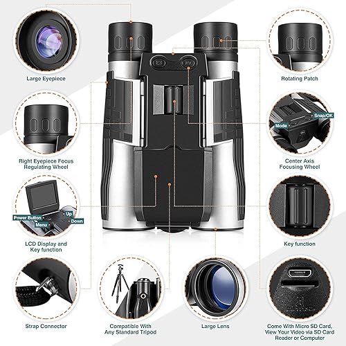 Miniatura 3 de Prismáticos digitales con pantalla LCD de 2 pulgadas con cámara de 12 x 32 5 MP tomar fotos, función de grabadora de video, binoculares cámara con
