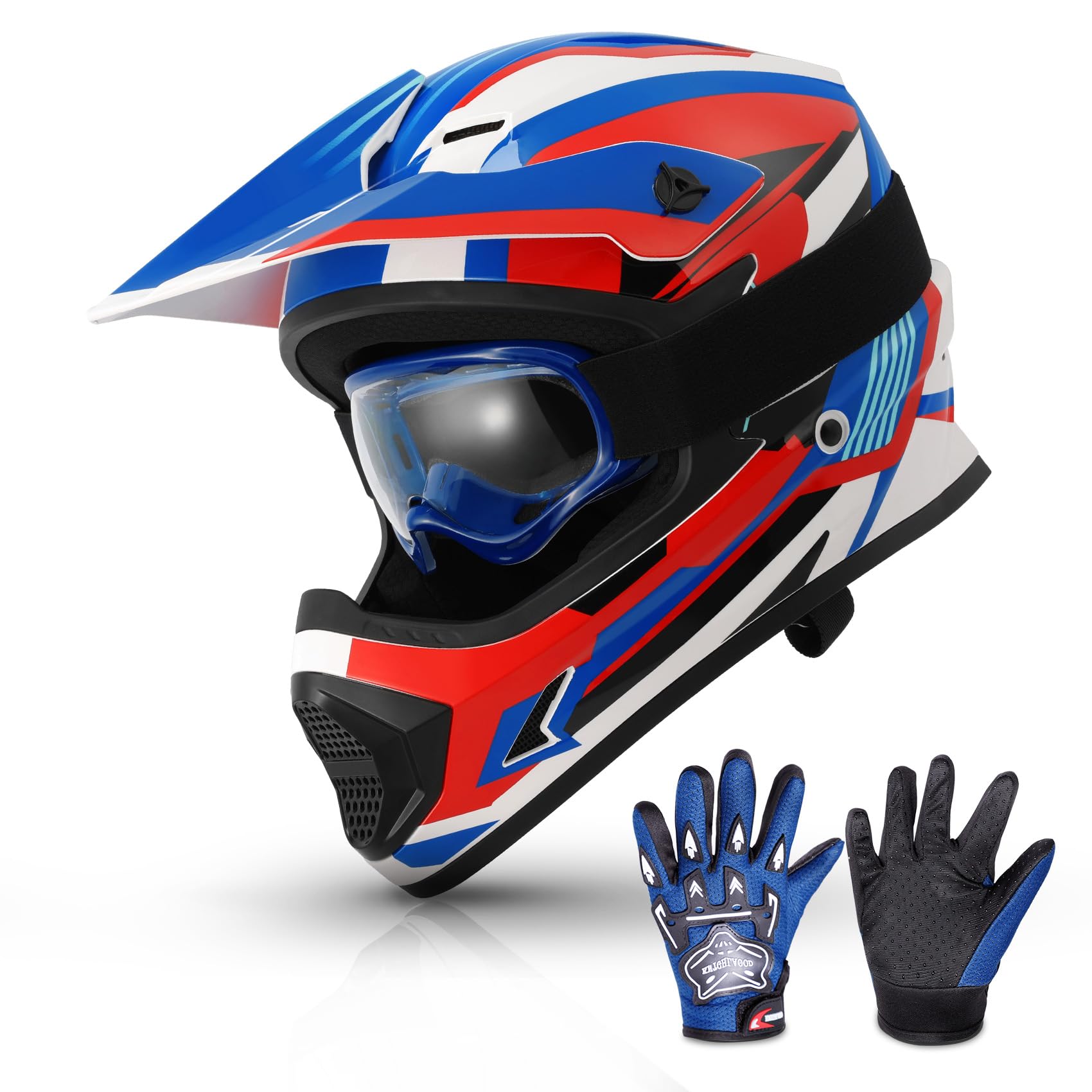TCMT Dot Youth & Kids Motorcycle Off-Road Helmet Full Face Motocross Street Dirt Bike Mountain Bike BMX MX ATV Helmet+Goggles+Gloves New