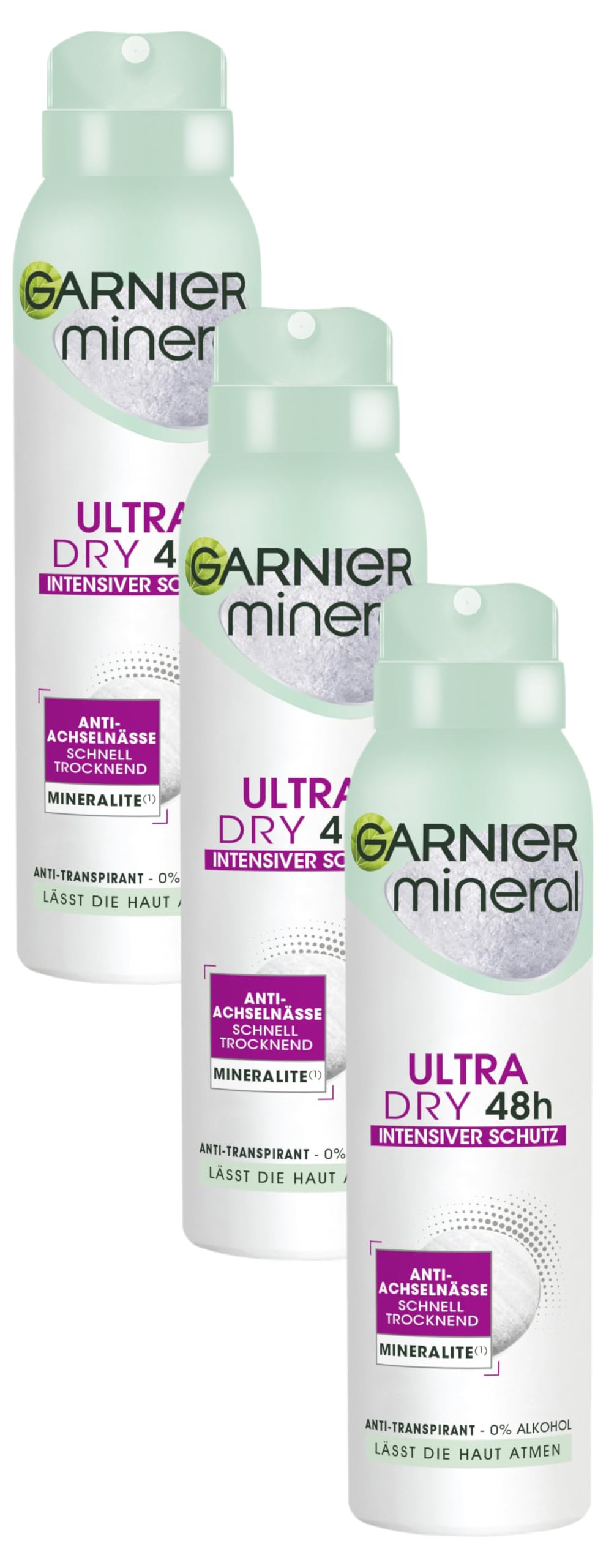 Garnier Deo-Spray, Anti-Transpirant, intensiver Schutz vor Körpergeruch & Achselnässe, bis zu 48 h Wirkung, Mineral UltraDry (Packung mit 3)