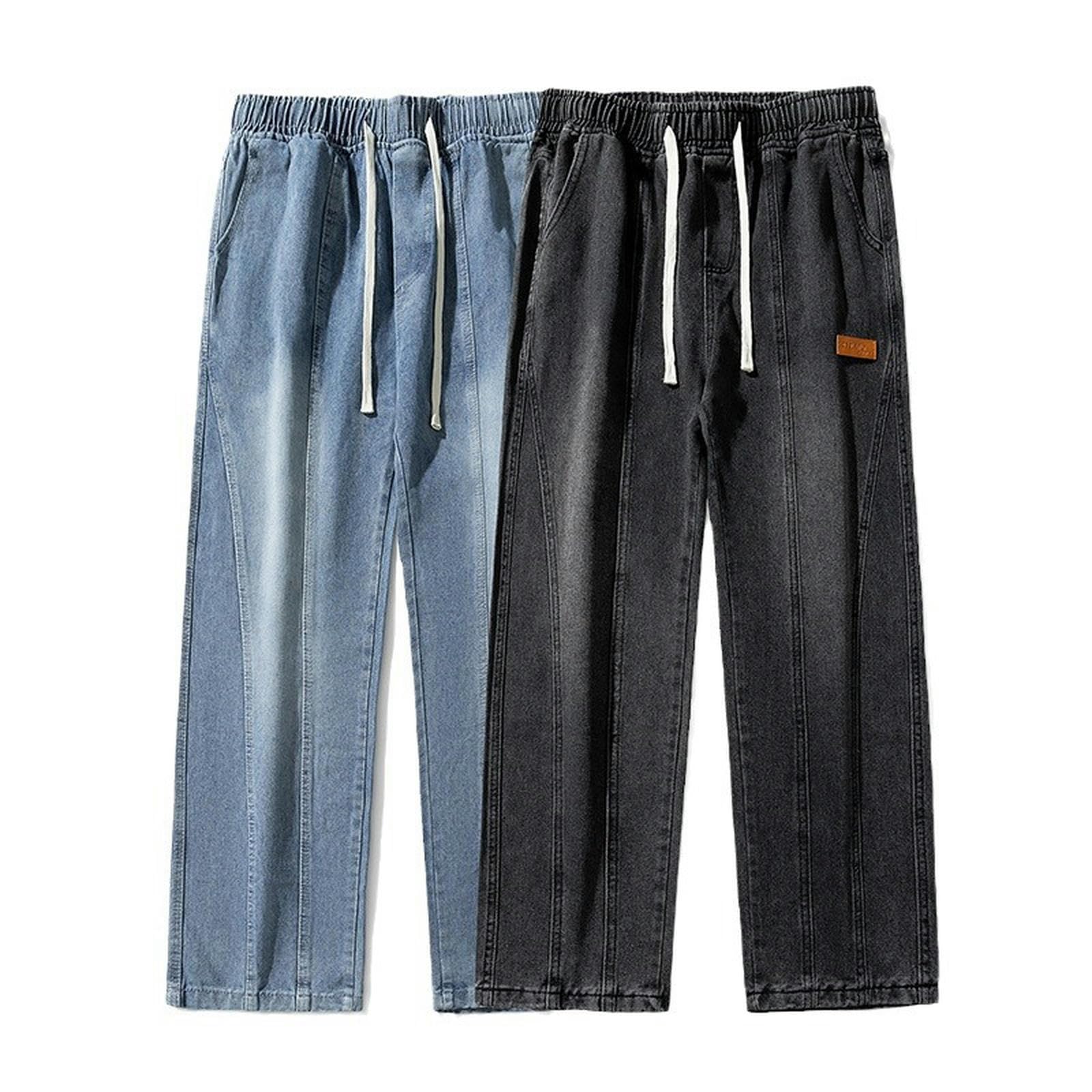 Jeans Uomo Larghi Dritti Azzurro Chiaro Gamba Larga Pantaloni Lunghi Ragazzi Primavera Stile Uomo - Nero Grigio - 3XL