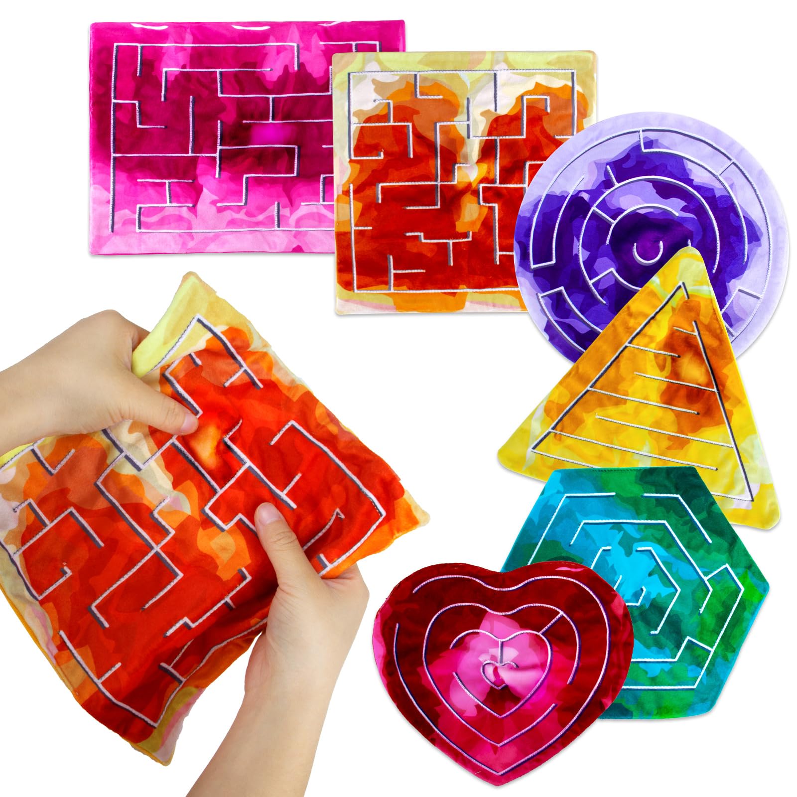 6 Pack Marble Maze Mat Fidget Stress Relief Calming Toys for Kids Teens Adults,Shape Sensory Mat Improve Focus,Calm Strips for Anxiety Tactile Sensory Toys for Classroom School Supplies (Six Shapes)
