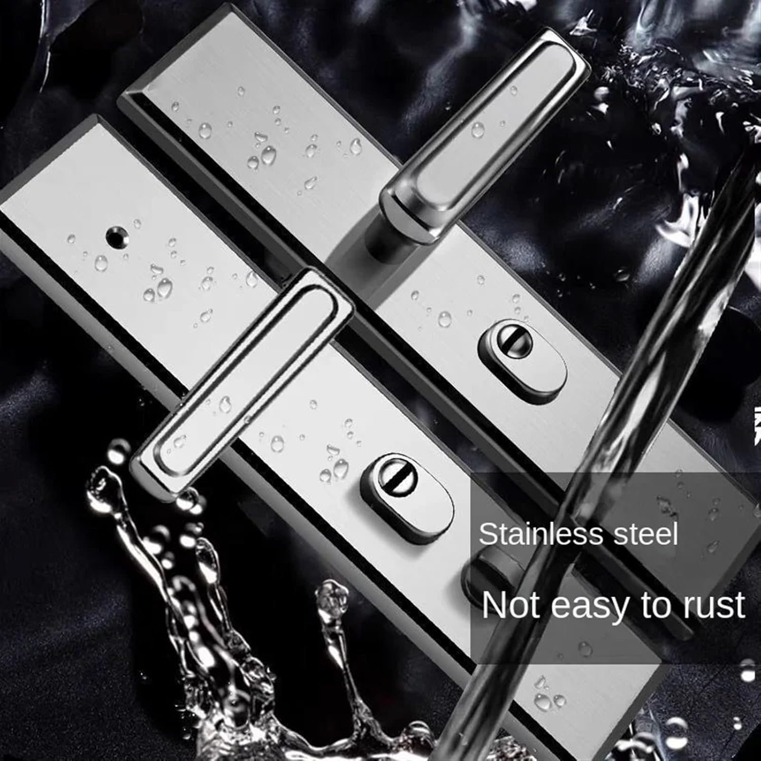 Universal Entrance Security Door Lock Stainless Steel Shinny Multifunction Door Handle Lock Mechanical Lock Set 1Pcs(A 45-55mm Handle)