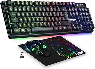 Empire Gaming – Armor RF800 Teclado y Ratón para Gamers Inalámbrico Recargable QWERTY(Layout Español) con Mouse Pad-RGB Wireless 2.4Ghz Keyboard-4800 dpi Mouse-PC PS4 PS5 Xbox One/Series Mac-Negro
