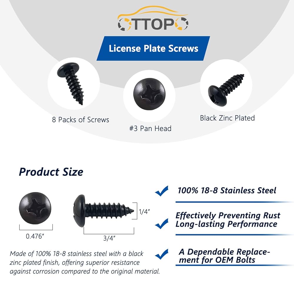 Amazon.com: OTTOPO Black License Plate Screws 18-8 Stainless