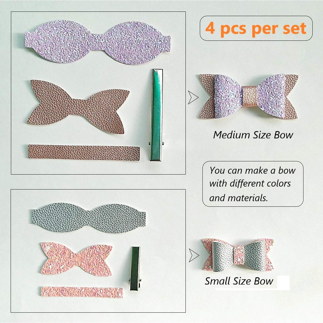 amazon com aouxseem faux leather hair bows diy making kit with pre cut pieces and hair clips make fashionable shiny hair clips for girls lady woman small medium size 48 set beauty