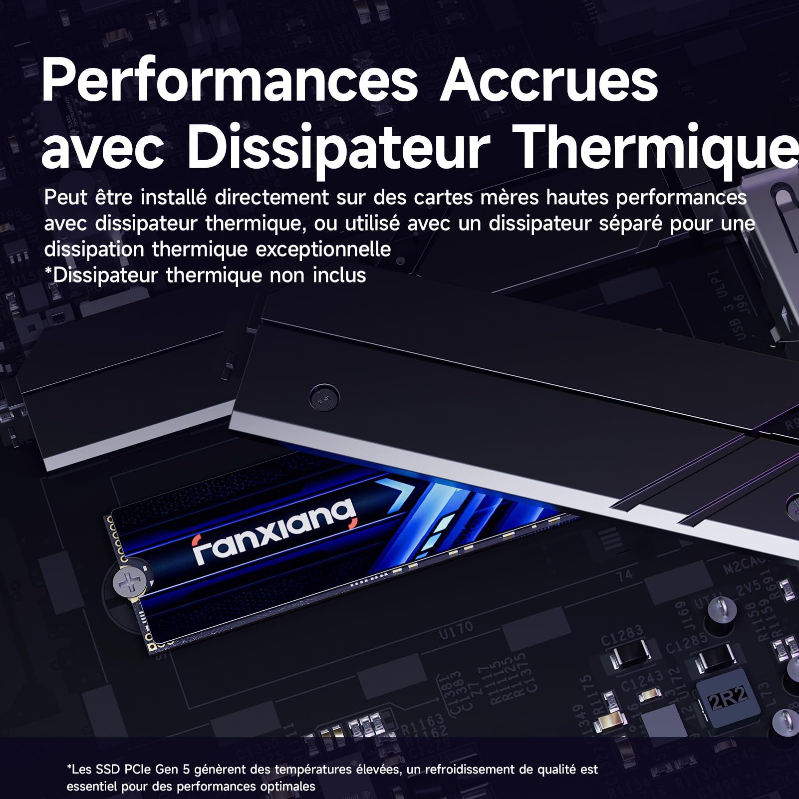 fanxiang SSD NVMe 2To S910 Pro - Pice 5.0X4 Jusqu'à 14000 Mo/s en Lecture et 10000 Mo/s en Écriture - SSD Interne NVMe M.2 2280 3D NAND Compatible avec PS5 Ordinateur Portable et de Bureau