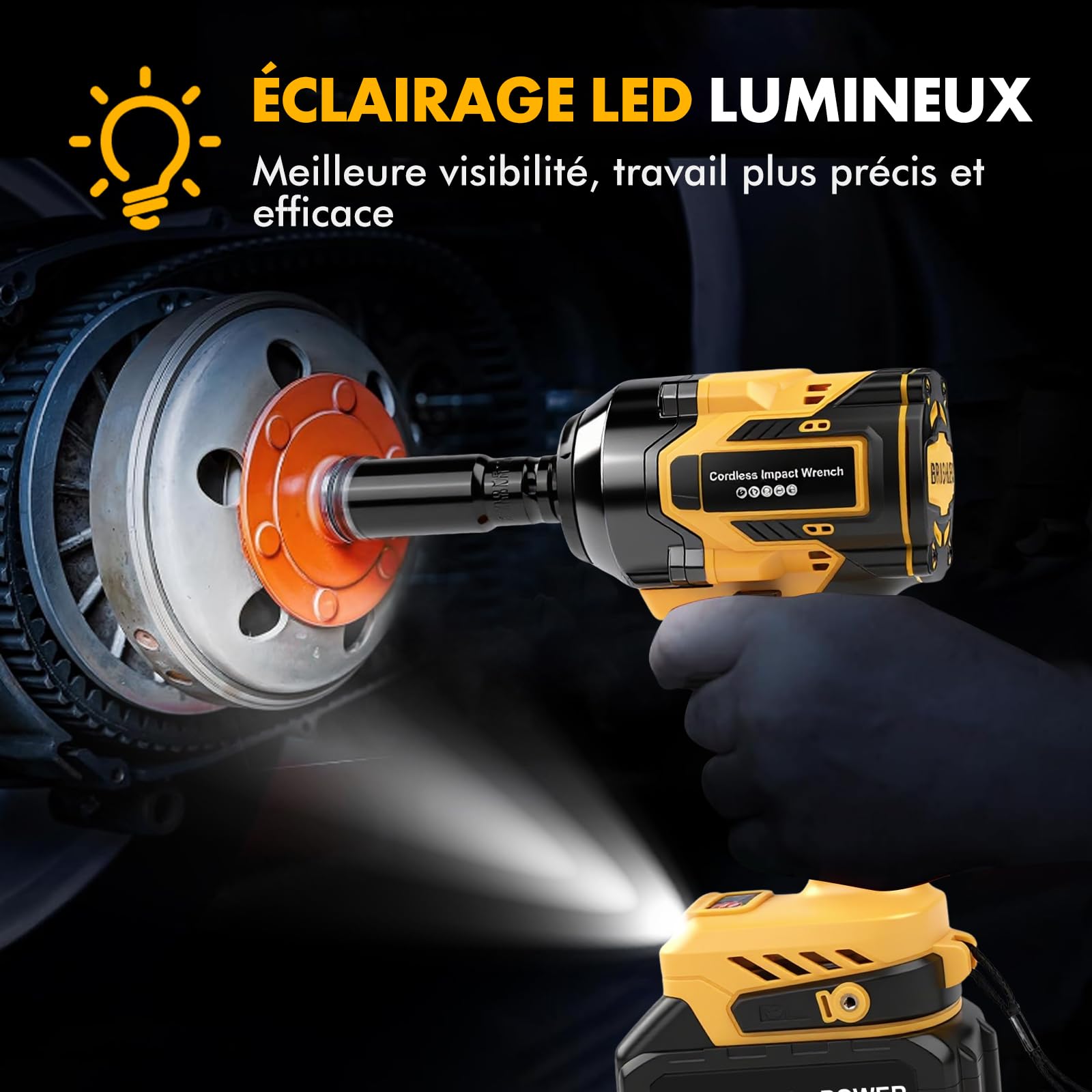 Boulonneuse à Choc Sans Fil, 650 N.m Clé à Choc Sur Batterie Sans Fil Brushless Avec 2x 4.0 Ah Batteries, 6 Douilles, 2800RPM 5 Vitesses Visseuse A Choc Avec LumièRe Led Pour La Voiture Et La Maison