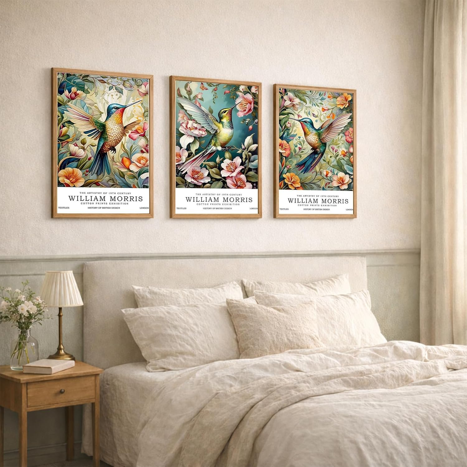 lianyibo William Morris Hummingbird Canvas Wall Art Botanical Floral Bird Poster Prints Living Room Bedroom, Office Decor(50 x 75 x 3/bez ramki)