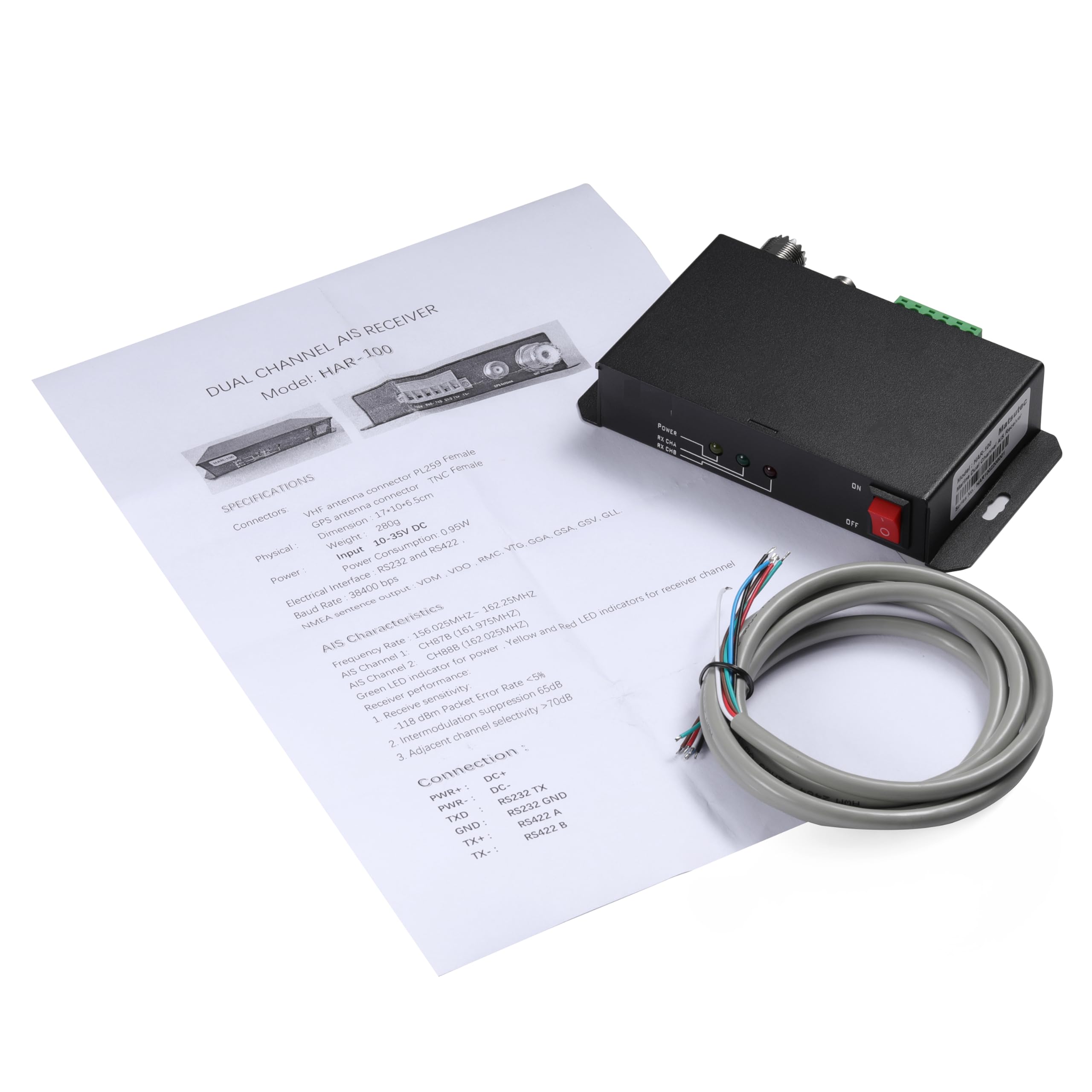 Receptor AIS HAR-100 con interfaz RS232/RS422, receptor AIS de doble canal, receptor GPS sensible y preciso para navegación marina y seguridad