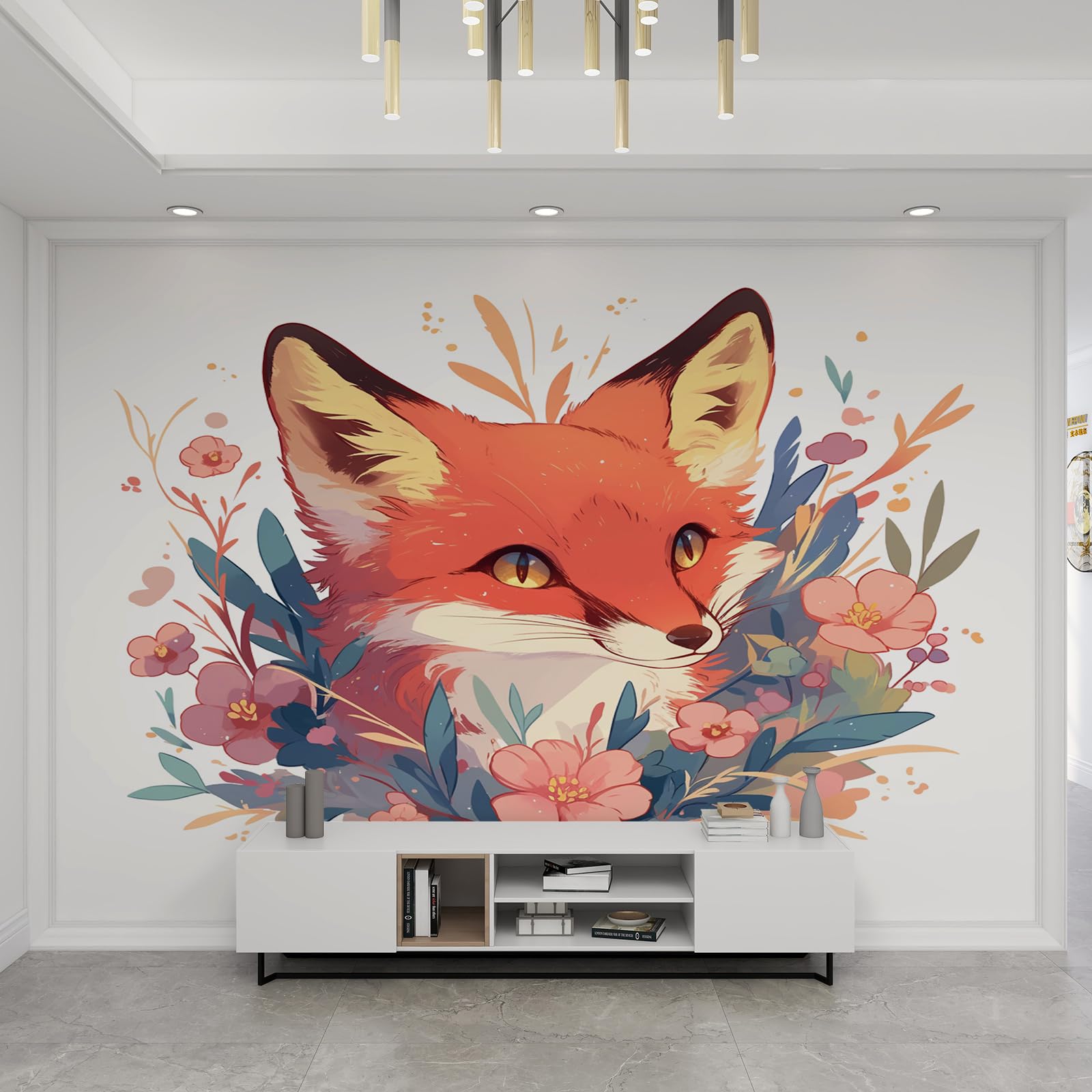 Papier peint mural aquarelle animaux avec renard sauvage orange 3D pour grand mur