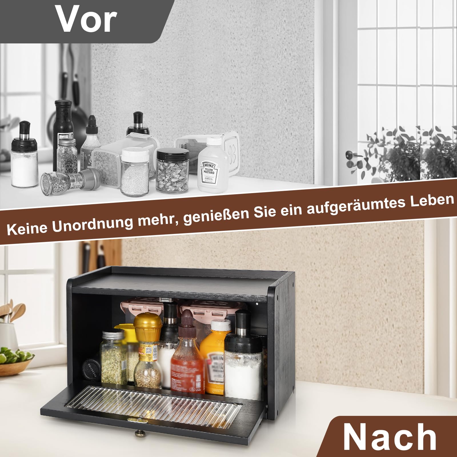 GUUSII HOME Brotkasten Holz Brotbox Küchentheke Brotaufbewahrung Zirbenholz Brot Aufbewahrungsbox Küche Brotbehälter Brot Aufbewahren mit Magnetisch Acryltür Bread Box Bin 36.5x23.5x22cm(Grau)