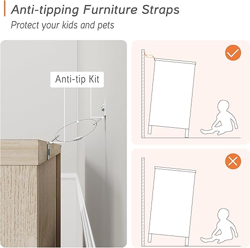 Miniatura 6 de WAMPAT Aparadores de buffet, mesa consola de madera Credenza de 70.8 pulgadas de ancho con 4 puertas, armarios de almacenamiento 2 en 1 modernos y