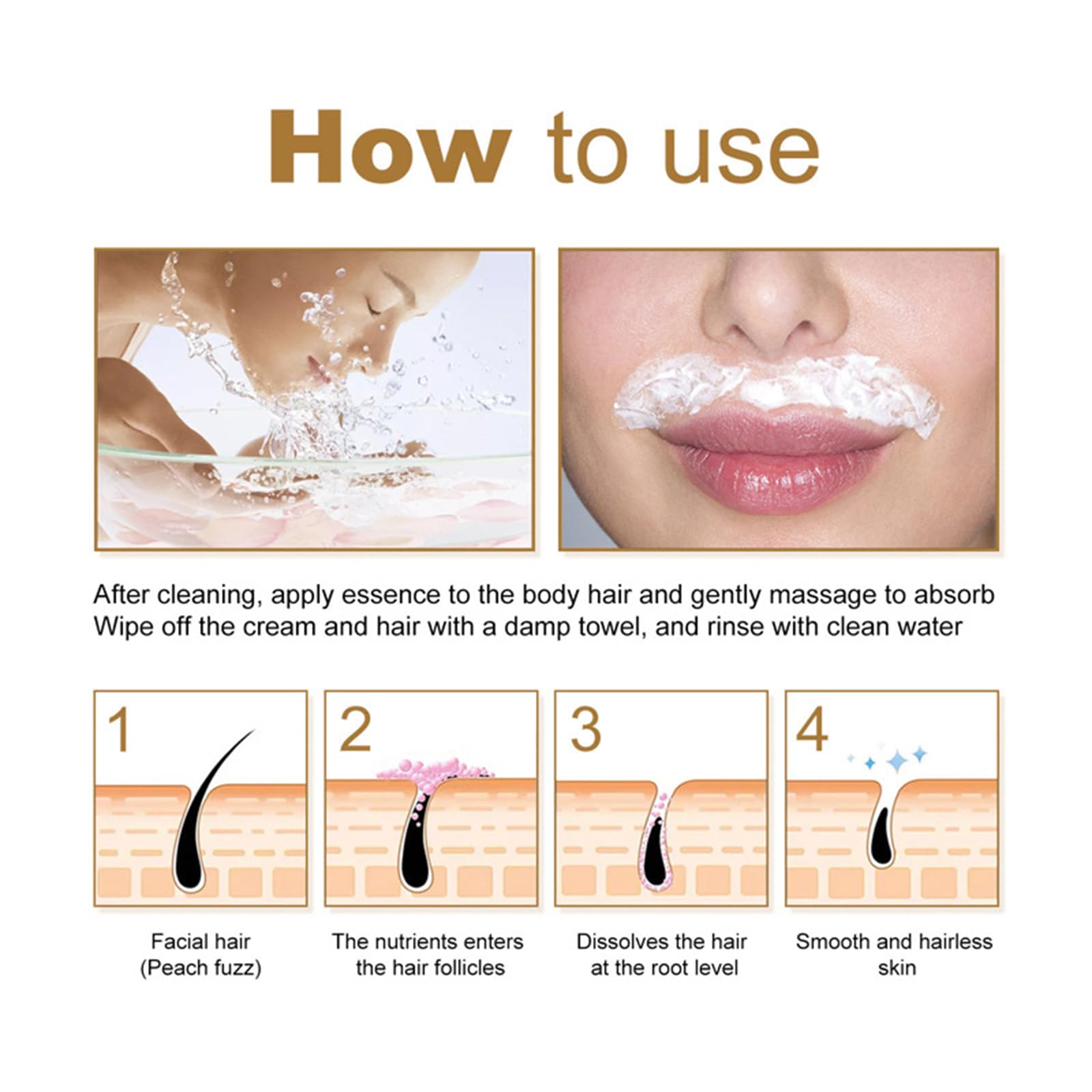 Crema depilatoria facial y crema de depilación corporal para mujeres, removedor de coco para labio superior y barbilla, removedor de vello facial para piel sensible corporal, suave y no irritante (2 7