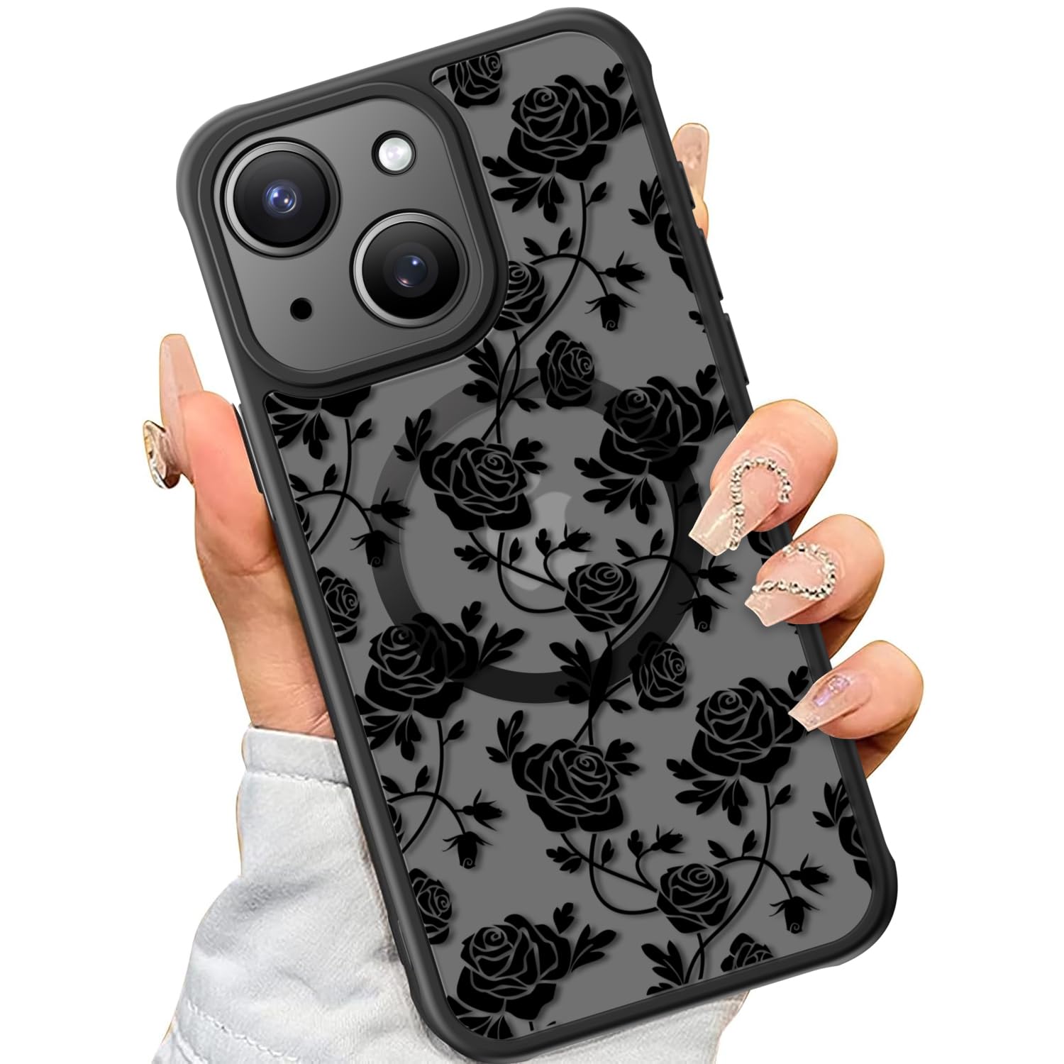 SEXYMOM Magnetic for iPhone 15 Case - Wireless Charging Compatible Military Drop Tested Cover Cute Floral Design for