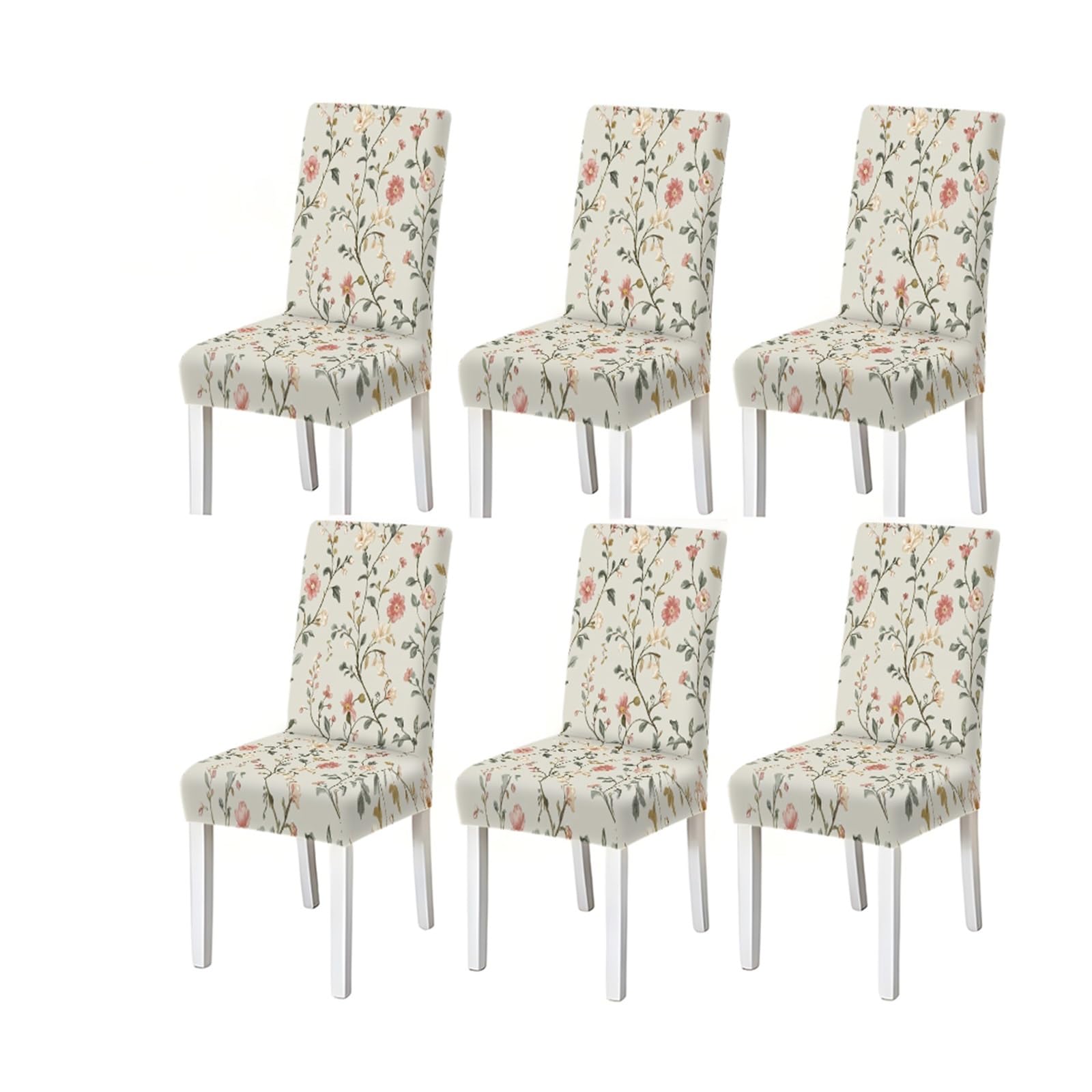 KXUAUV Light Beige Pink White Floral Vine Print Dining Chair Covers, Stretch Slipcovers For Home Kitchen Dining Room Party, 2/4/6PCS Seat Protectors for Restaurant Hotel Party(6PCSChair cover)