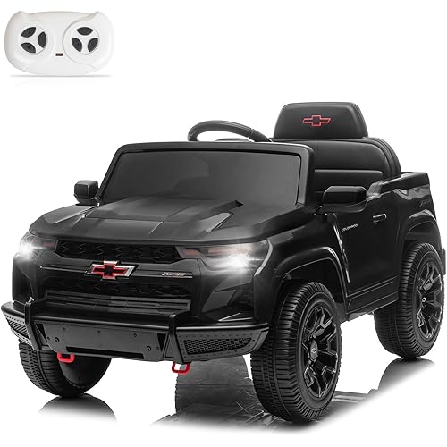 Winado Licensed Chevrolet Colorado Electric Car for Kids, 12V Ride on Toys for Toddlers with Remote Control, Battery Powered Electric Car Ride On Vehicle w/Bluetooth, Soft Start, LED Lights - Black