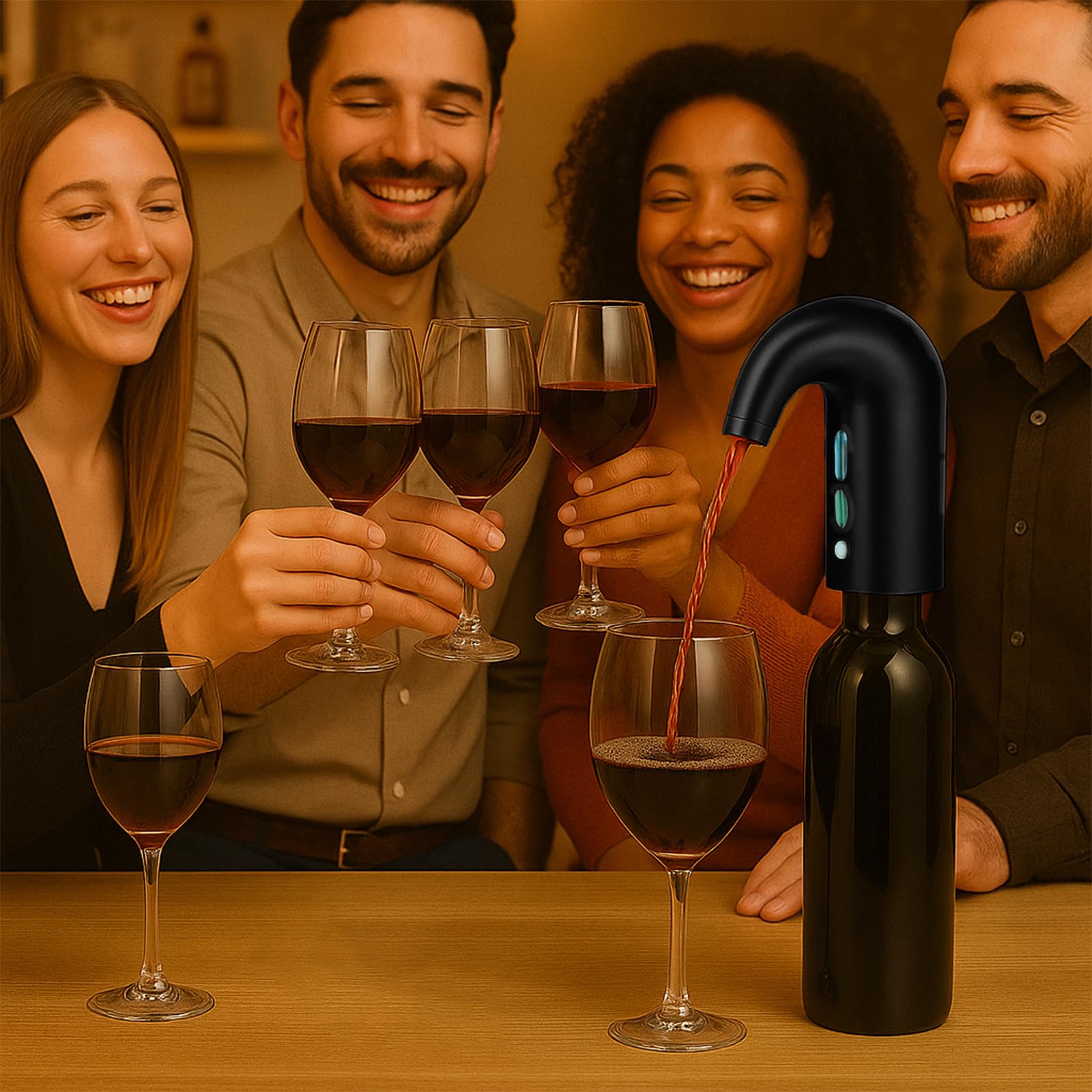 Aérateur de vin électrique – Accessoire de vin portable de qualité supérieure pour vins rouges et blancs, aération tactile pour vin et spiritueux – Débutant et amateur – Bec verseur – Cadeaux de vin