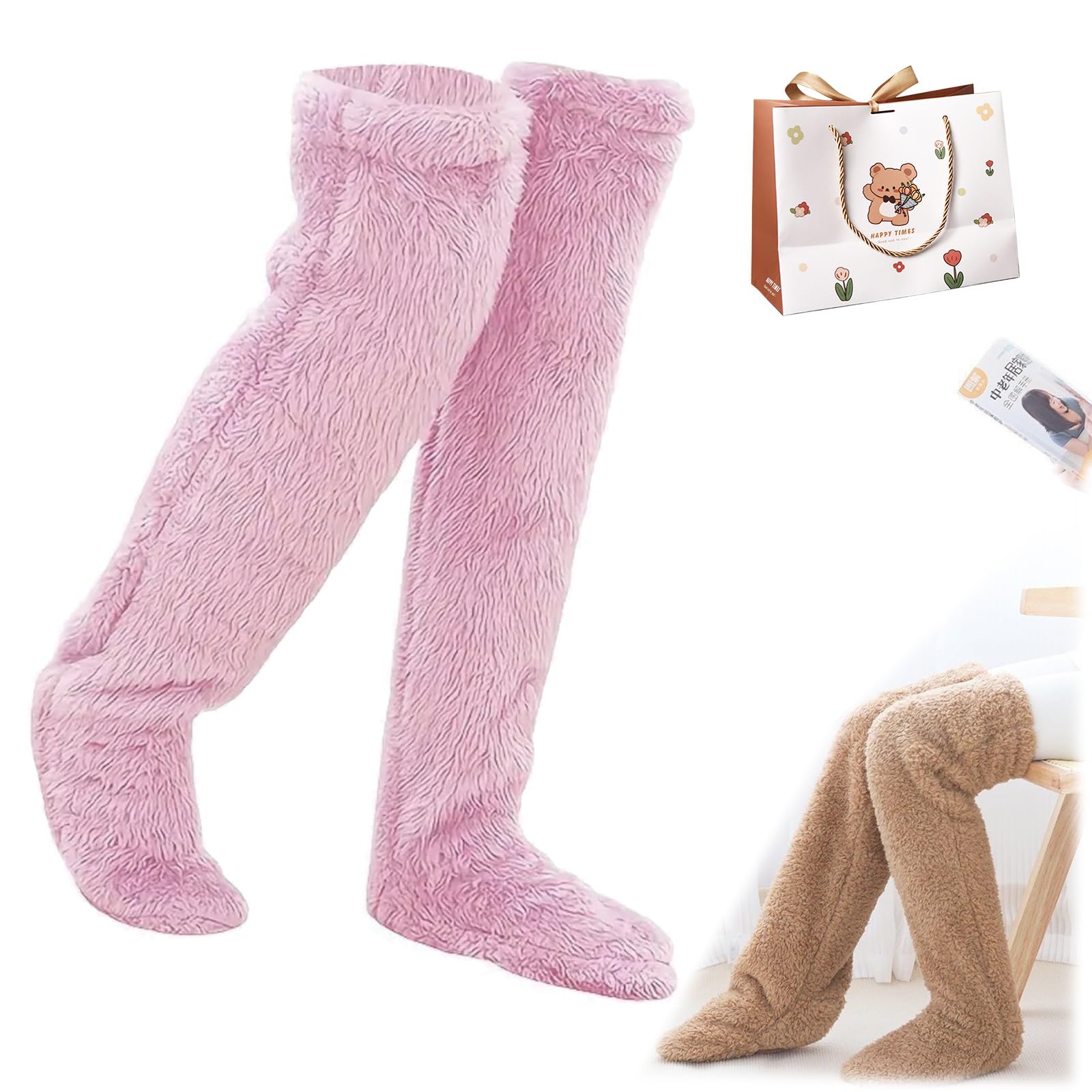 Snrtevu Goose Down Knee Socks For Christmas, Goose Down Long Tube Knee Socks, Long Fluffy Socks Womens, Fluffie, Soft And Cute Longsocks, For The Winter (F)