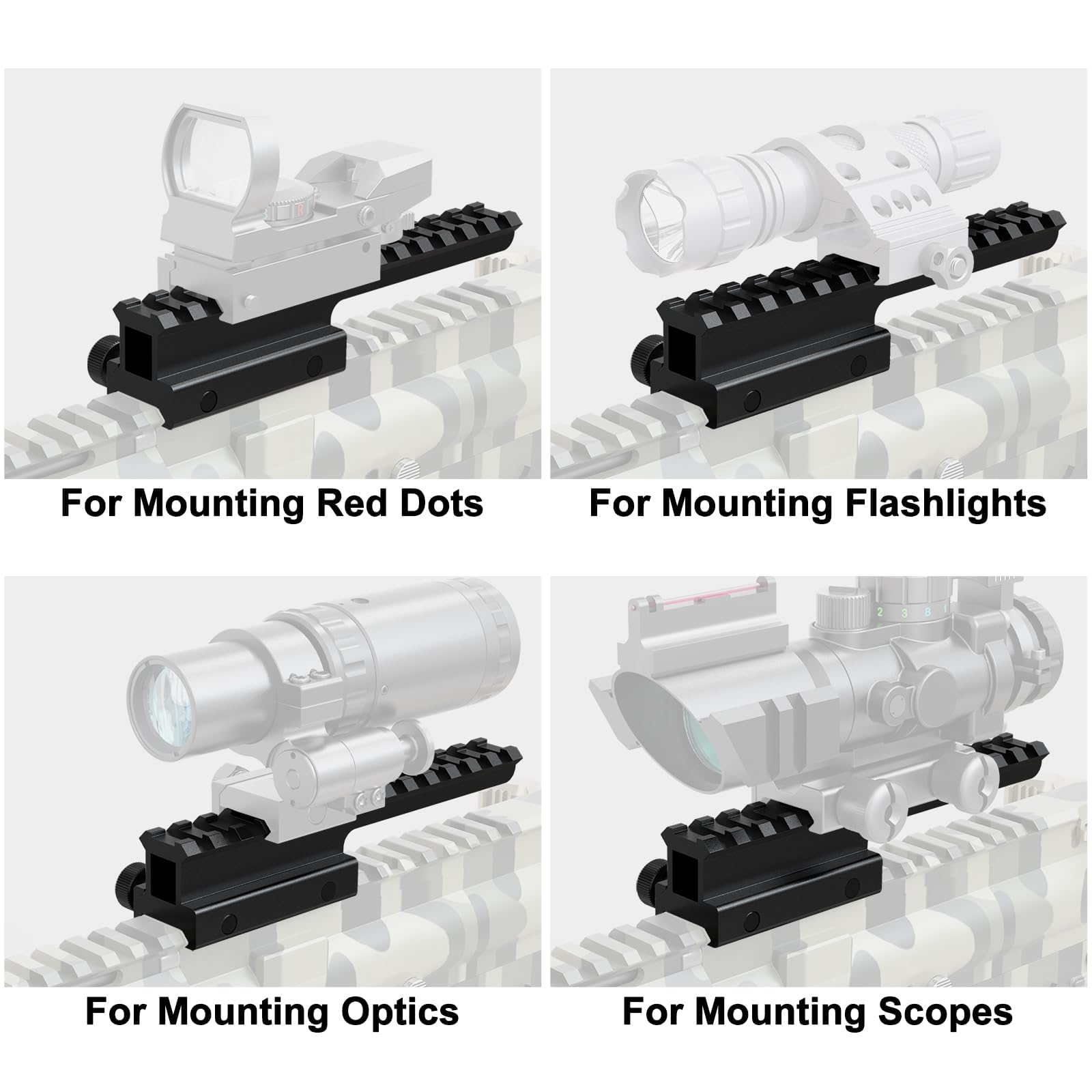 Feyachi Riser Mount, taktyczny wysokoprofilowy adapter Picatinny Weaver Rail Flat Top Mount Adapter i riser do lunety i optyki, 2,5 cm wys. x 14,5 cm dł., 14 przegródek