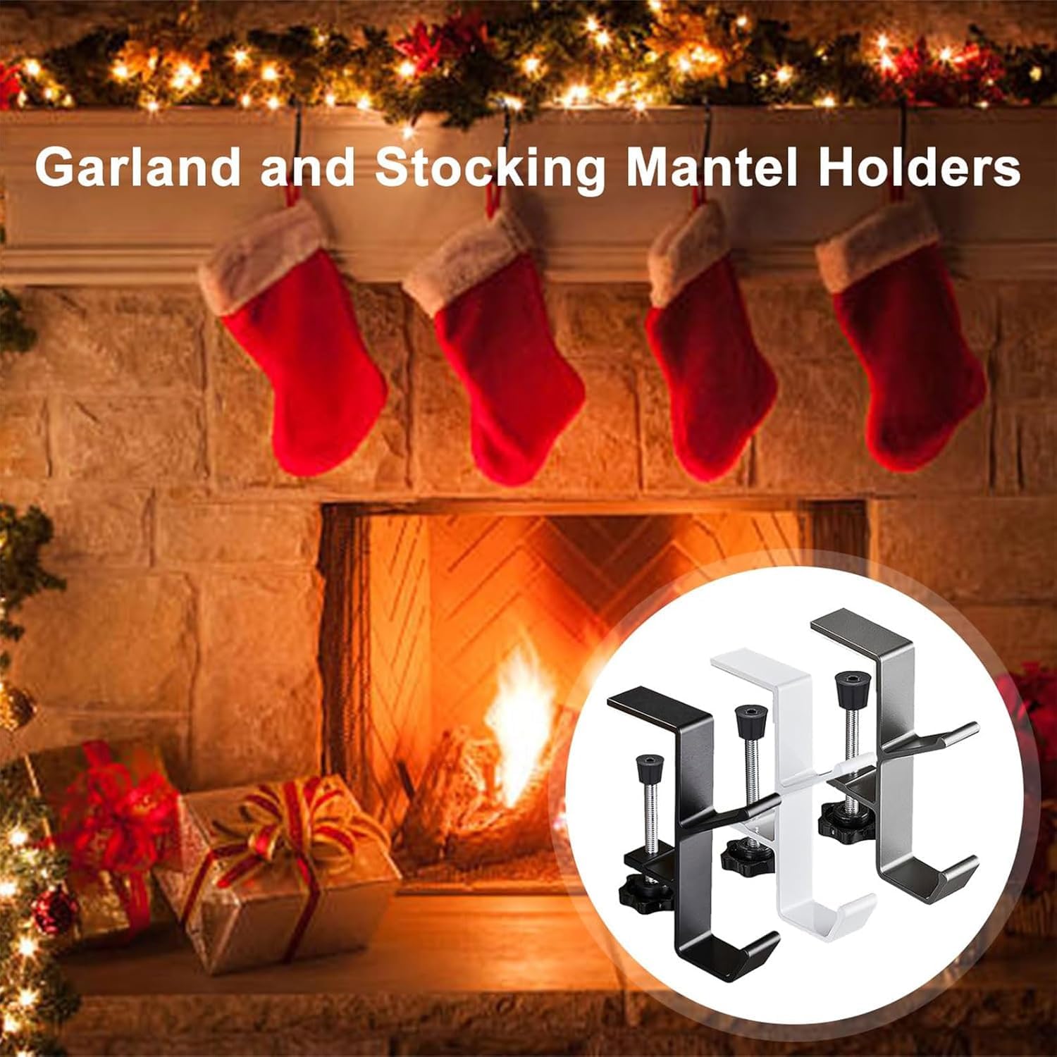 4 Ganci Regolabili Per Camino - Doppia Funzione Per Ghirlande E Calze Natalizie - Alluminio Resistente - Foto 2