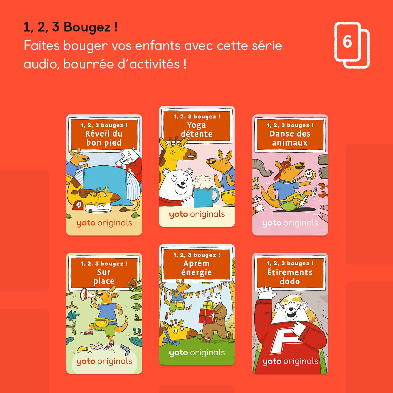 Yoto 1, 2, 3, bougez ! – Tarjeta de Audio Musical Francesa para niños para Uso con Reproductor Yoto y Mini Reproductor de Audio Todo en 1, para niños a Partir de 3 años