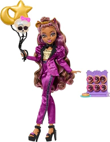 Miniatura 4 de Monster High Muñeca de lobo Clawdeen en Monster Ball Party Fashion con accesorios temáticos como globos