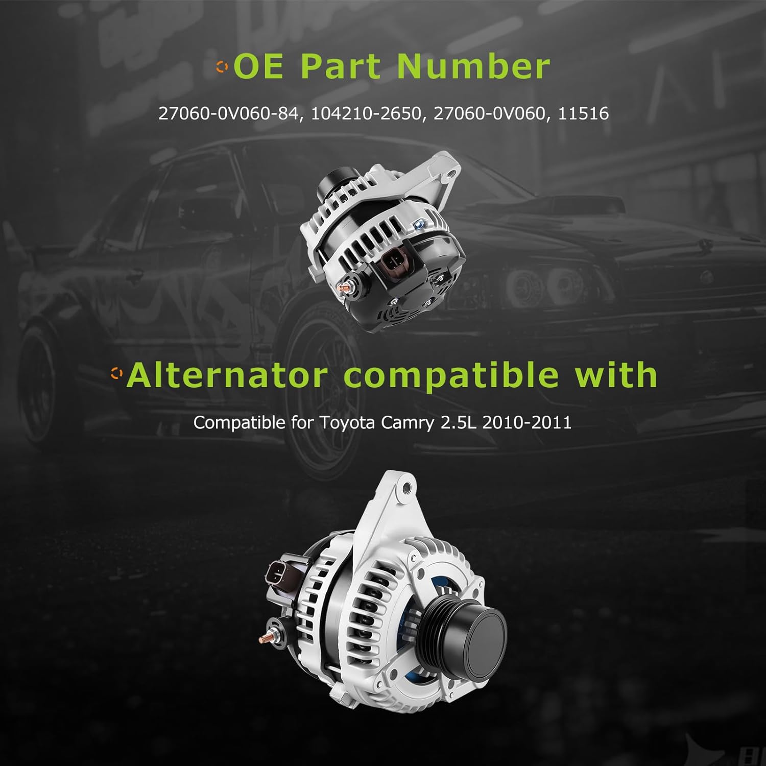 11516 Alternator Compatible for Toyota Camry 2.5L 2010 2011 12V 100AMP CW 4-Pulley Grooves High Output Alternator Replaces# 27060-0V060-84 104210-2650 27060-0V060