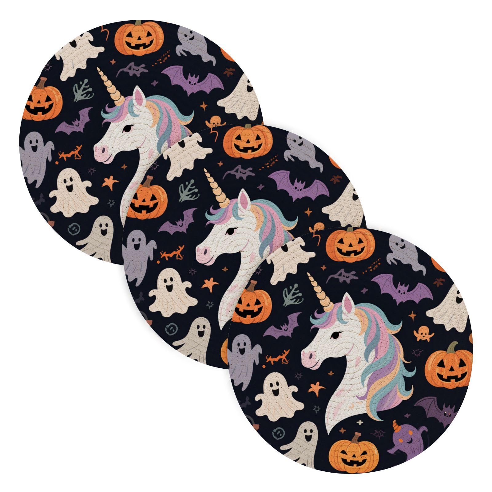 Dessous de plat Halloween licorne 38cm lot de 3 grand format pour plats chauds