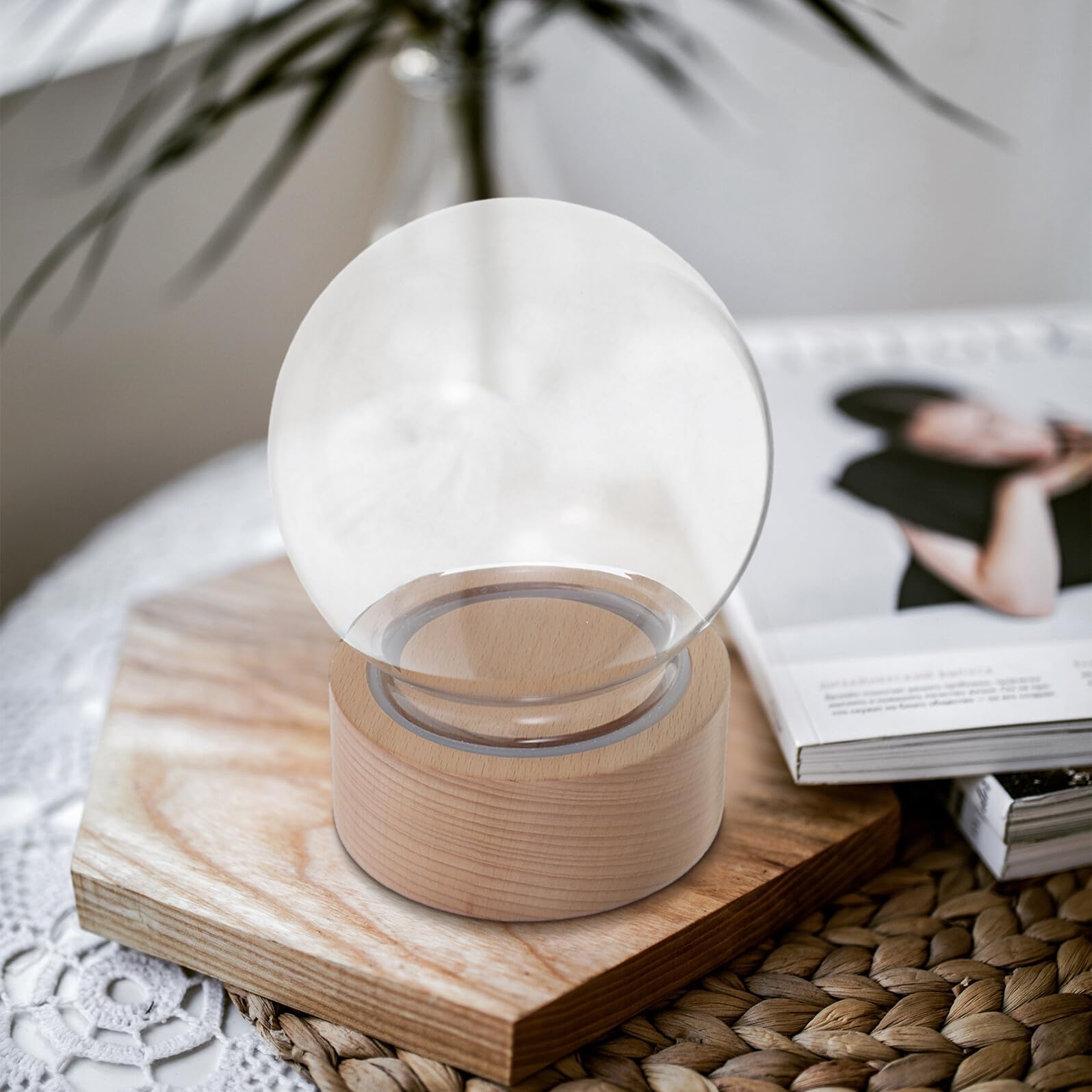 Bola de Nieve Cristal Transparente Esfera con Caja de Música Base Madera para Manualidades DIY Decoración Hogar Obsequio Único