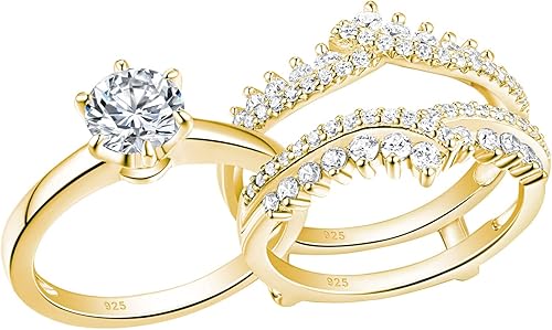 Newshe Jewellery Anillos de boda para mujer, anillo de compromiso AAAAA, anillo de compromiso con circonita cúbica, juego de novia de plata de ley,