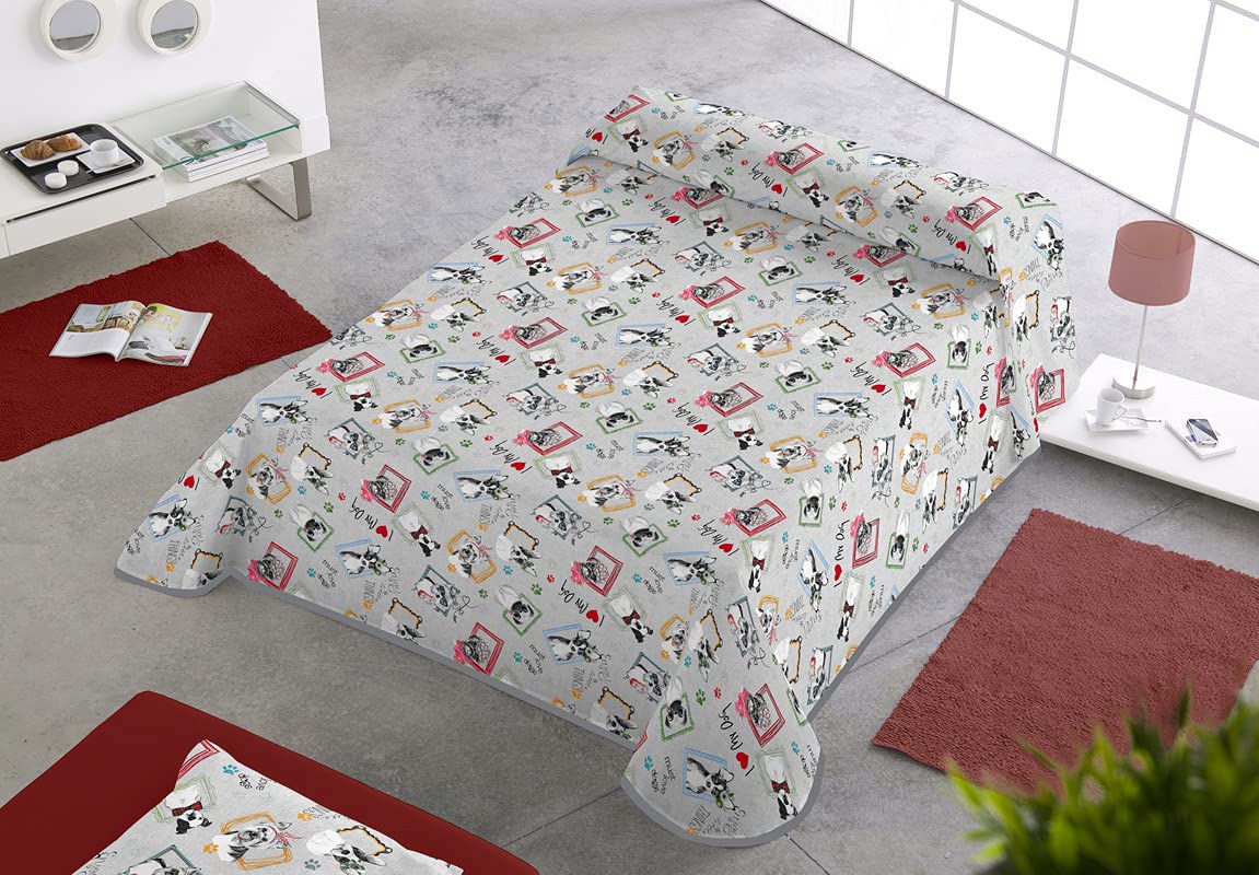 SABANALIA - Colcha Estampada Dogs (Disponible en Varios tamaños), Cama 90-180 x 280