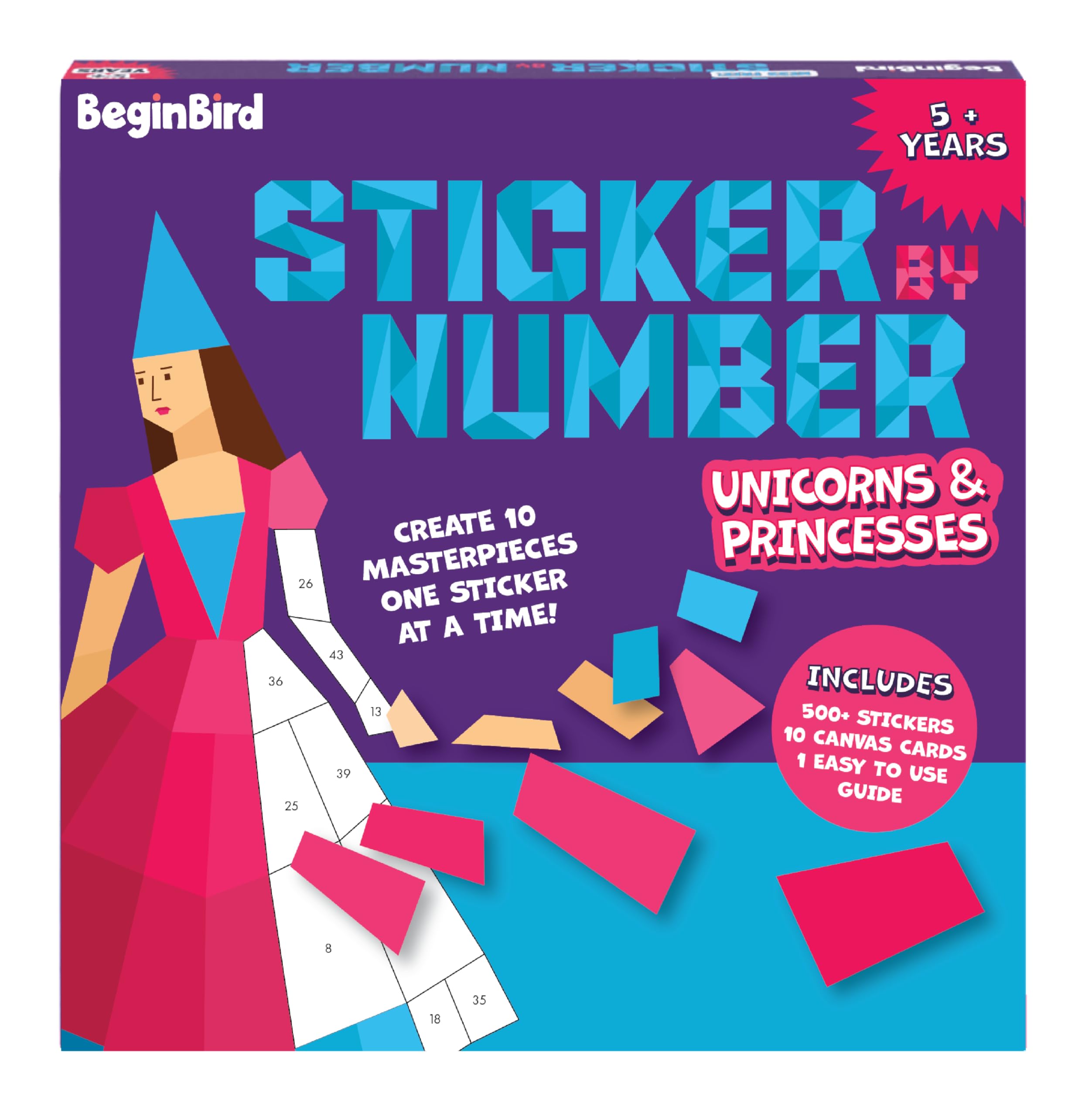 BeginBird Sticker By Number DIY Art Activity Fairy Tales,Craft Kits & Supplies, Mess-Free Fun For Kids,Unicorns and Princesses,10 Magical Artworks, 500+ Stickers ,Art & Craft Kit,Travel Toys,Gifts for Boys & Girls Ages 5, 6, 7,8,9,10,12-image-27